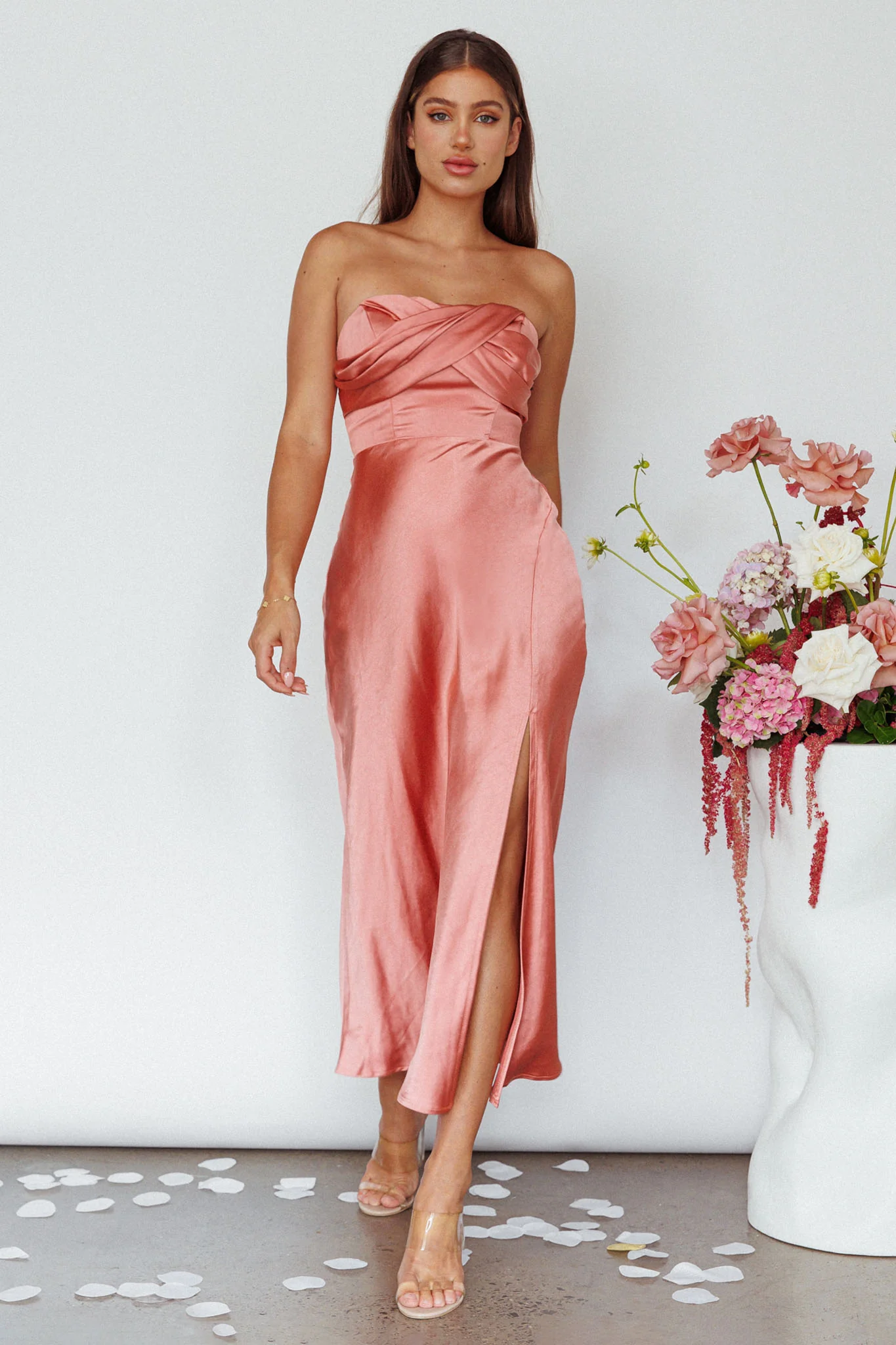 Yvette Wrap Neckline Midi Dress Desert Rose - Sonourner