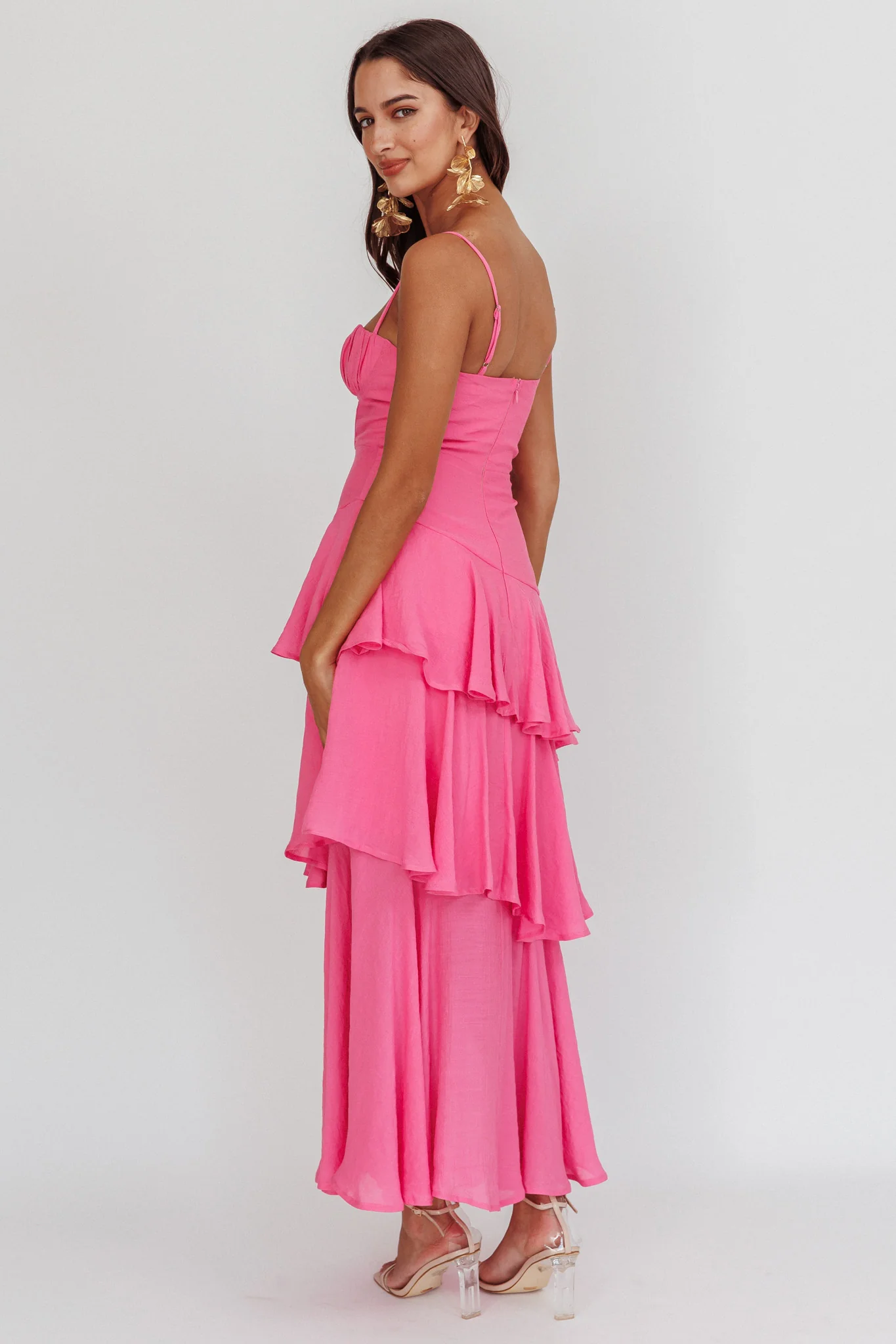 Madrid Summer Tiered Ruffle Maxi Dress Pink - Sonourner