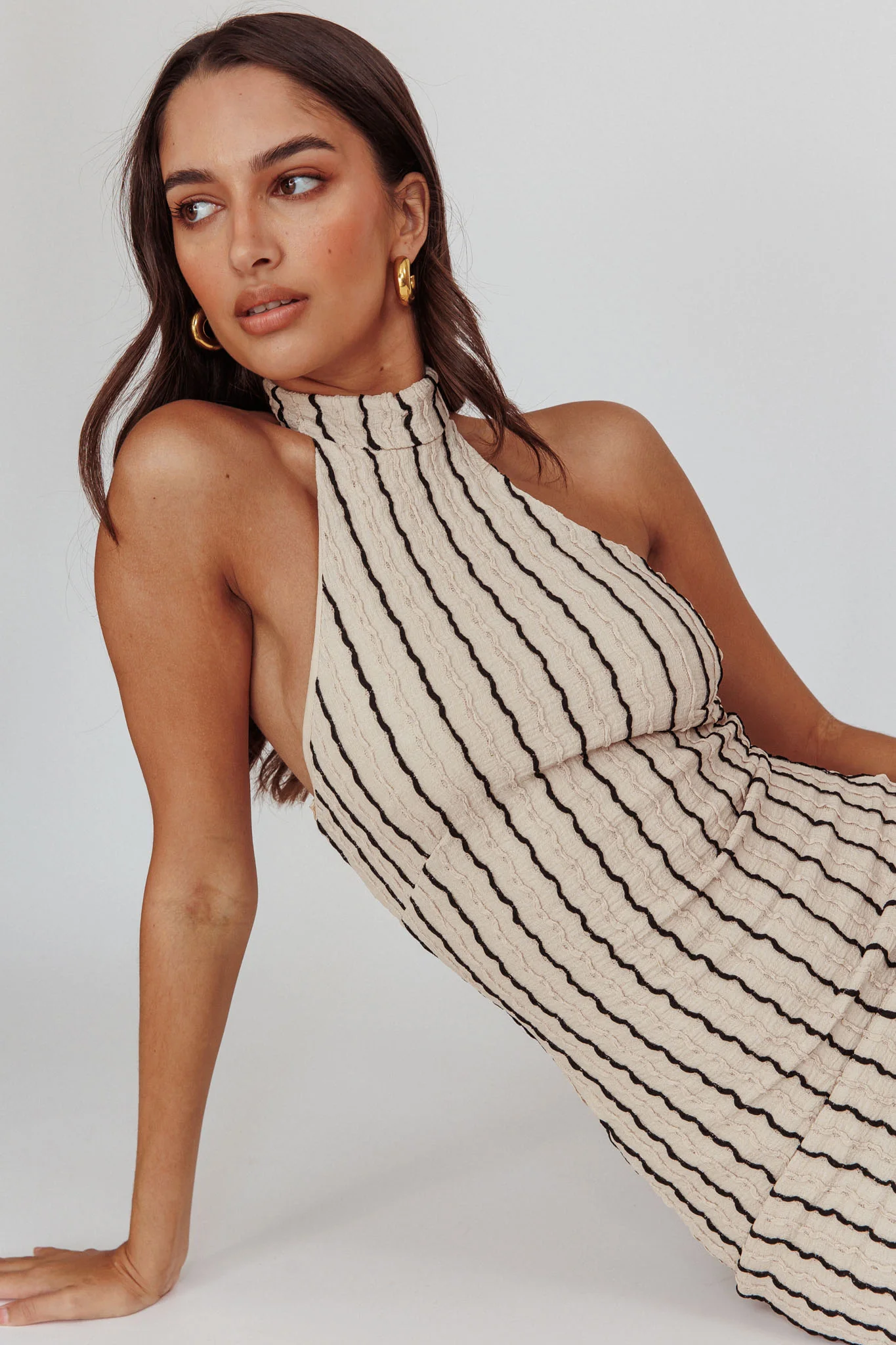 Kimchi Mockneck Halter Maxi Dress Beige - Sonourner