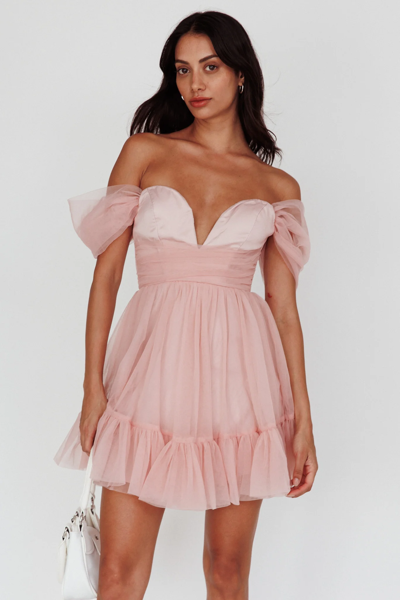 Pixi Off-Shoulder Lace-Up Back Back Dress Pink - Sonourner