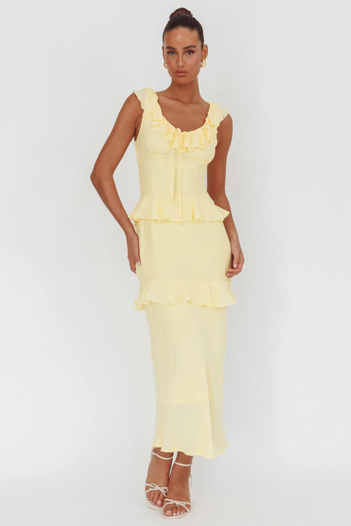 Arrabel Ruffle Trim Bust Tie Maxi Dress Banana - Sonourner