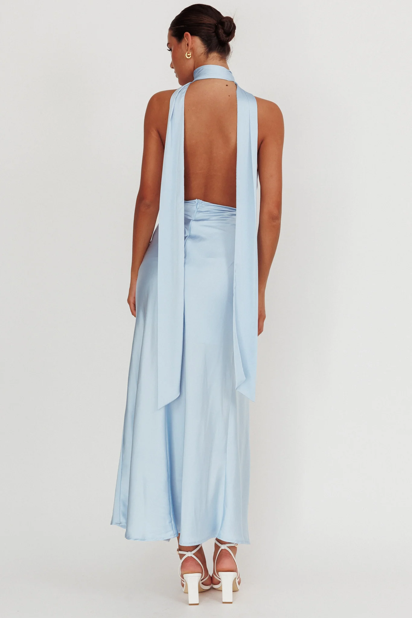 Italia Azure Halterneck Rosette Maxi Dress Blue - Sonourner