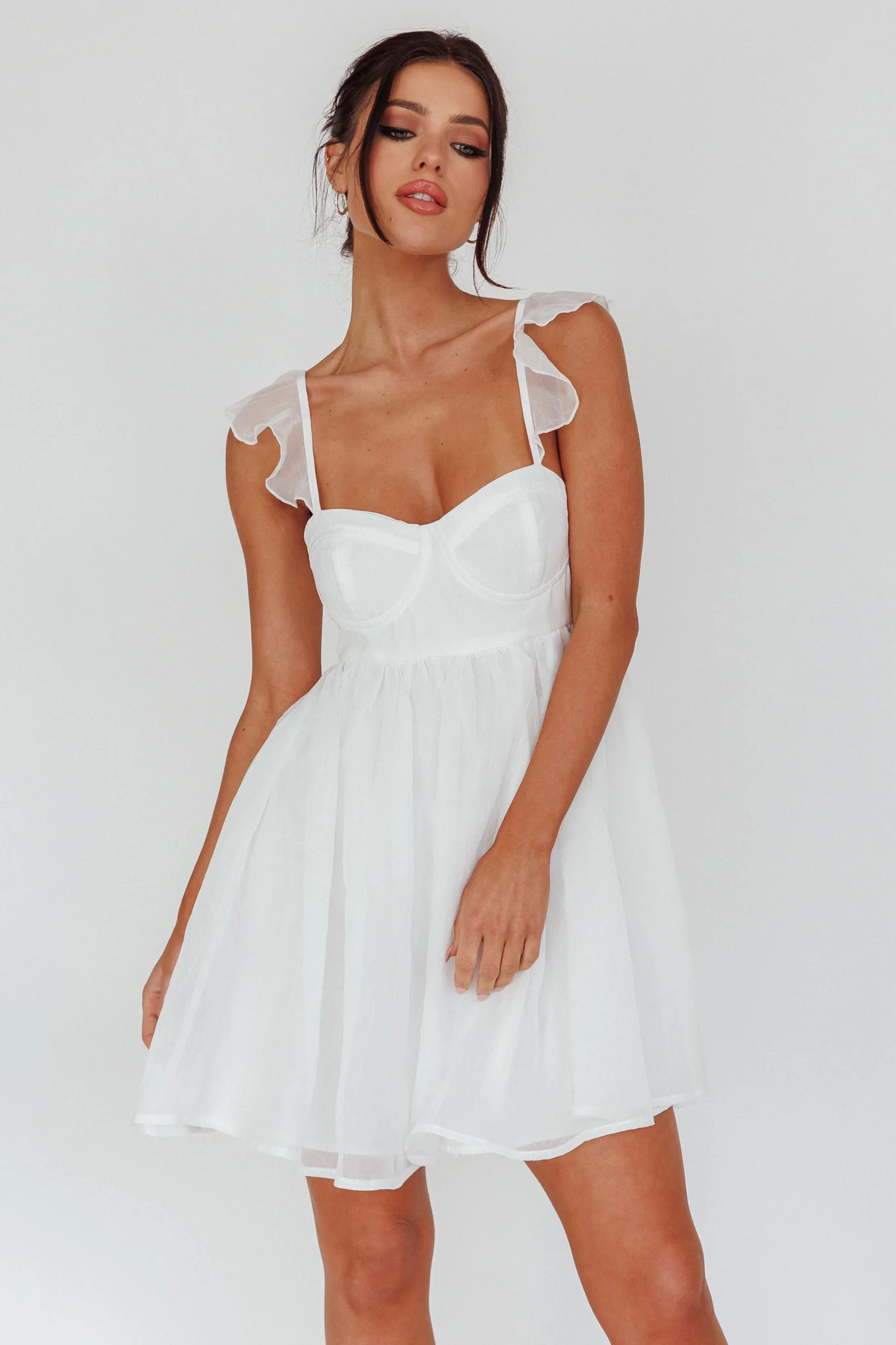 Zalia Ruffle Strap Babydoll Dress White - Sonourner