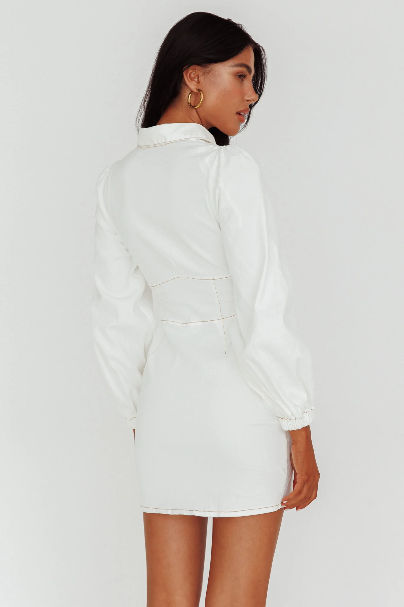 South Beach Long Sleeve Collared Mini Dress White - Sonourner