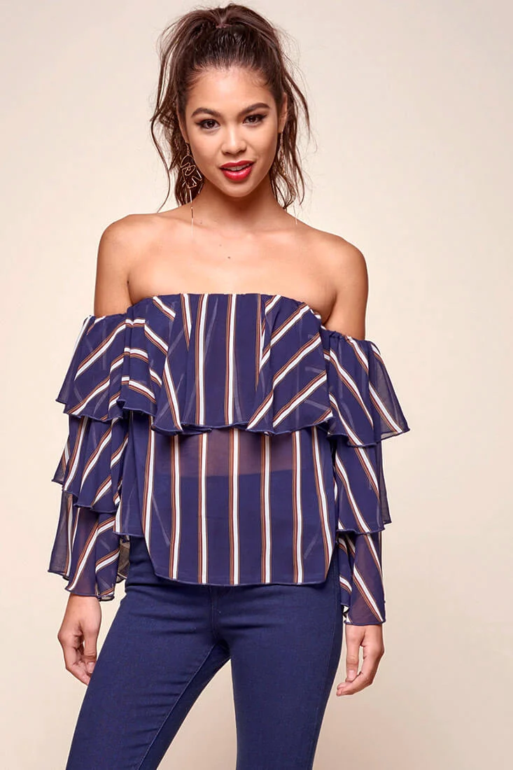 Goldwyn Tiered Striped Tube Top Navy - Sonourner