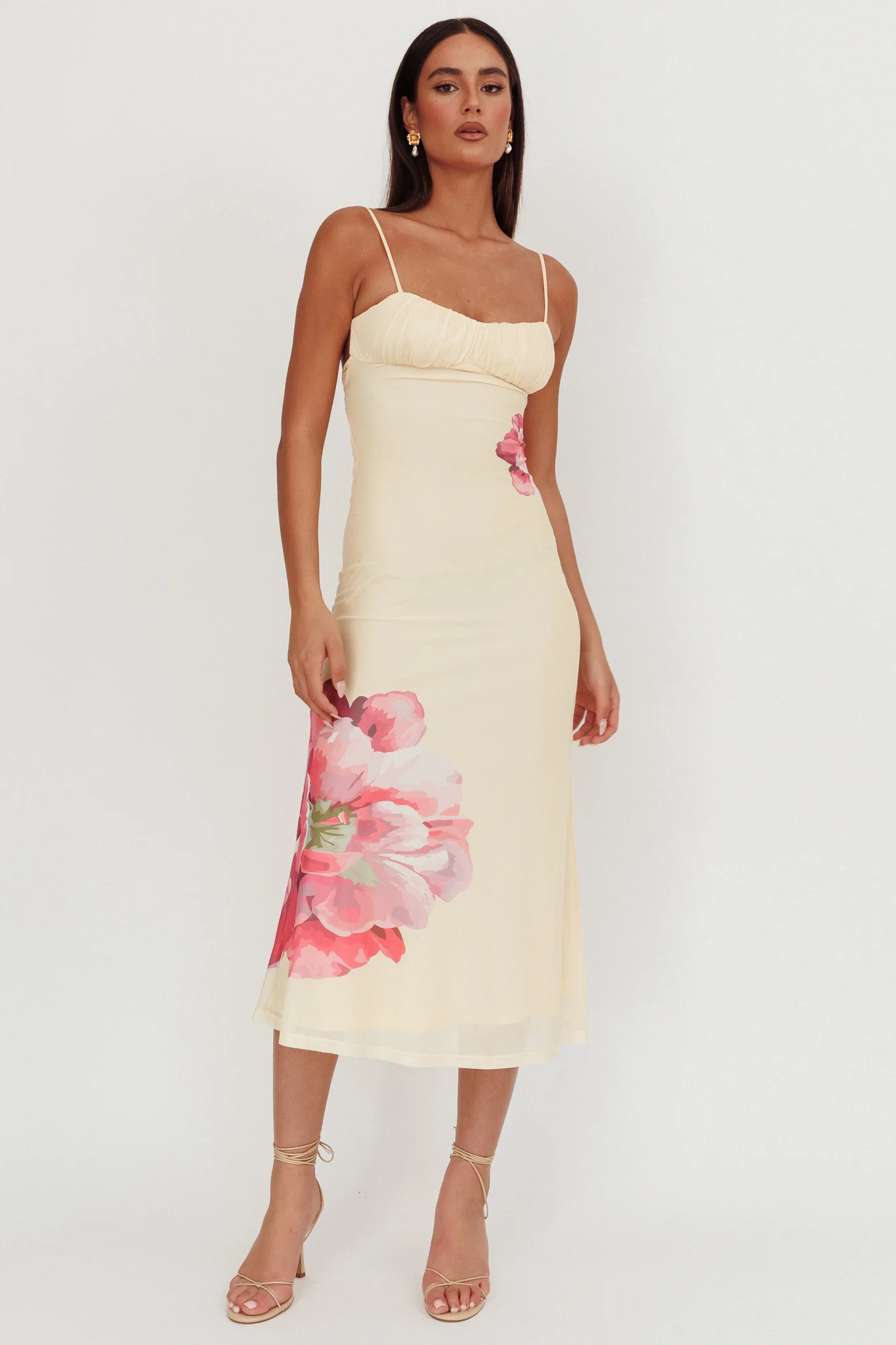 Nerida Gathered Bust Maxi Dress Flowers Yellow - Sonourner