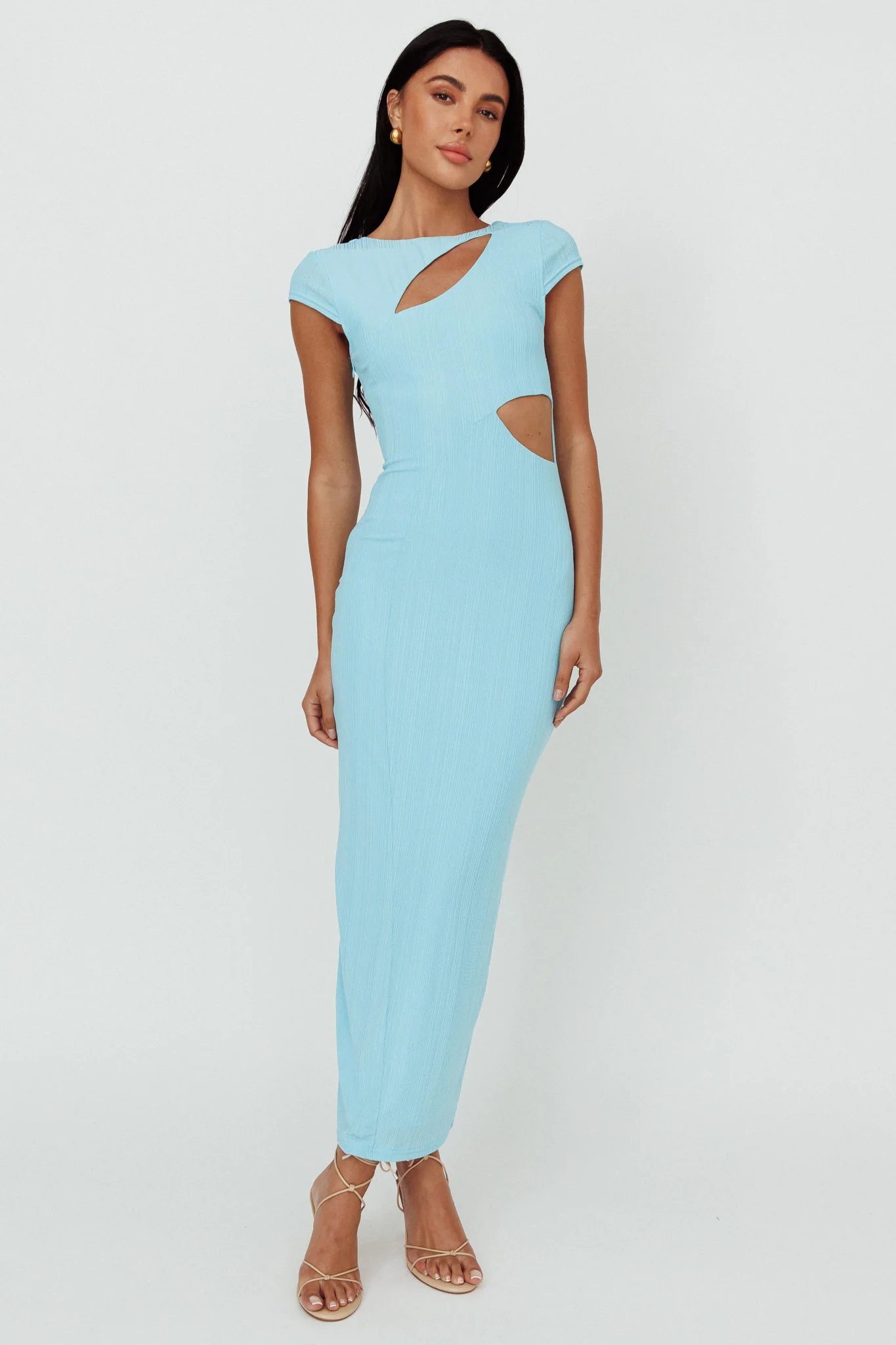 Elenice Cap Sleeve Cut-Out Midi Dress Blue - Sonourner