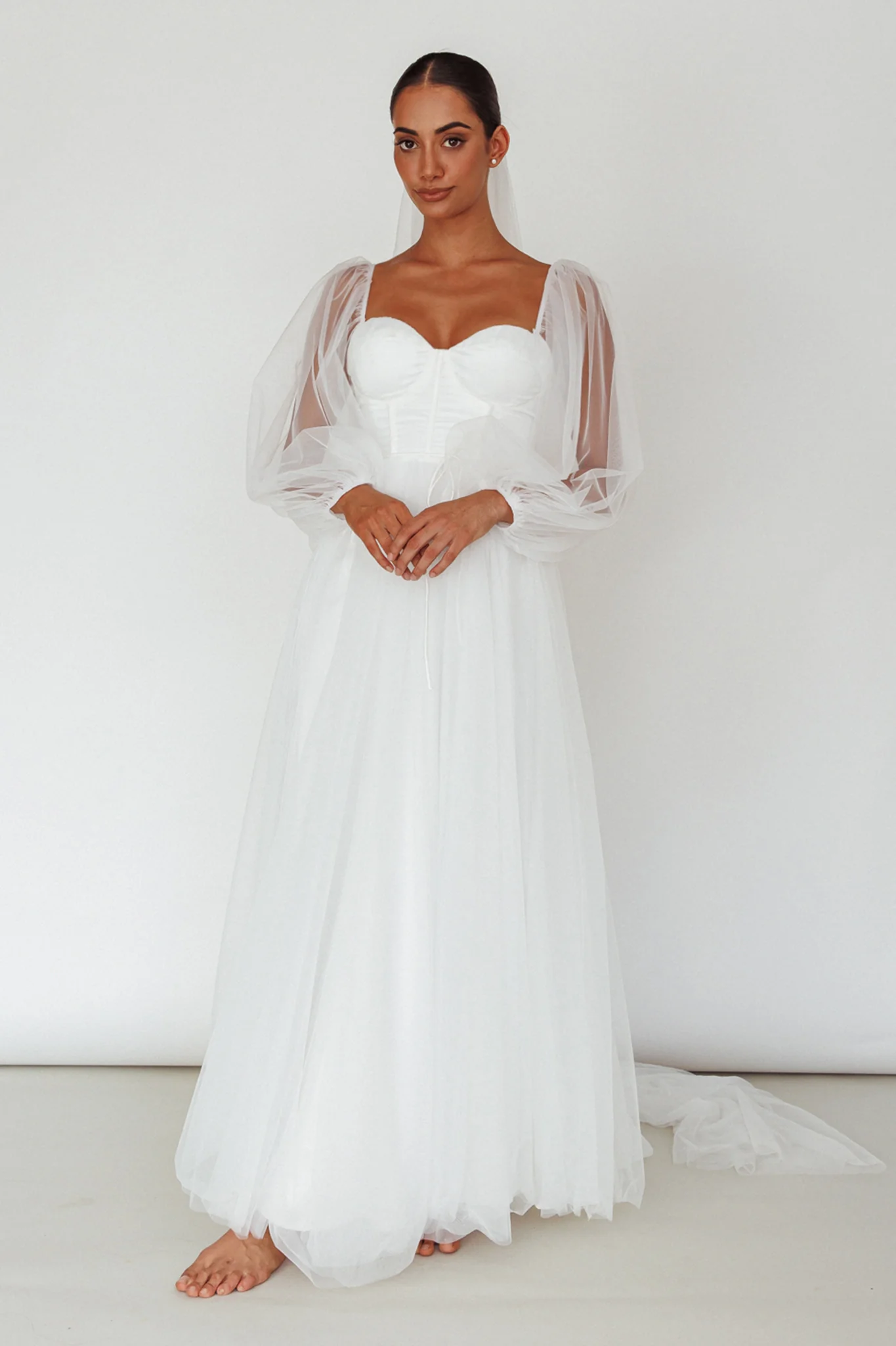 Fairytale Dream Sheer Sleeve Maxi Dress White - Sonourner