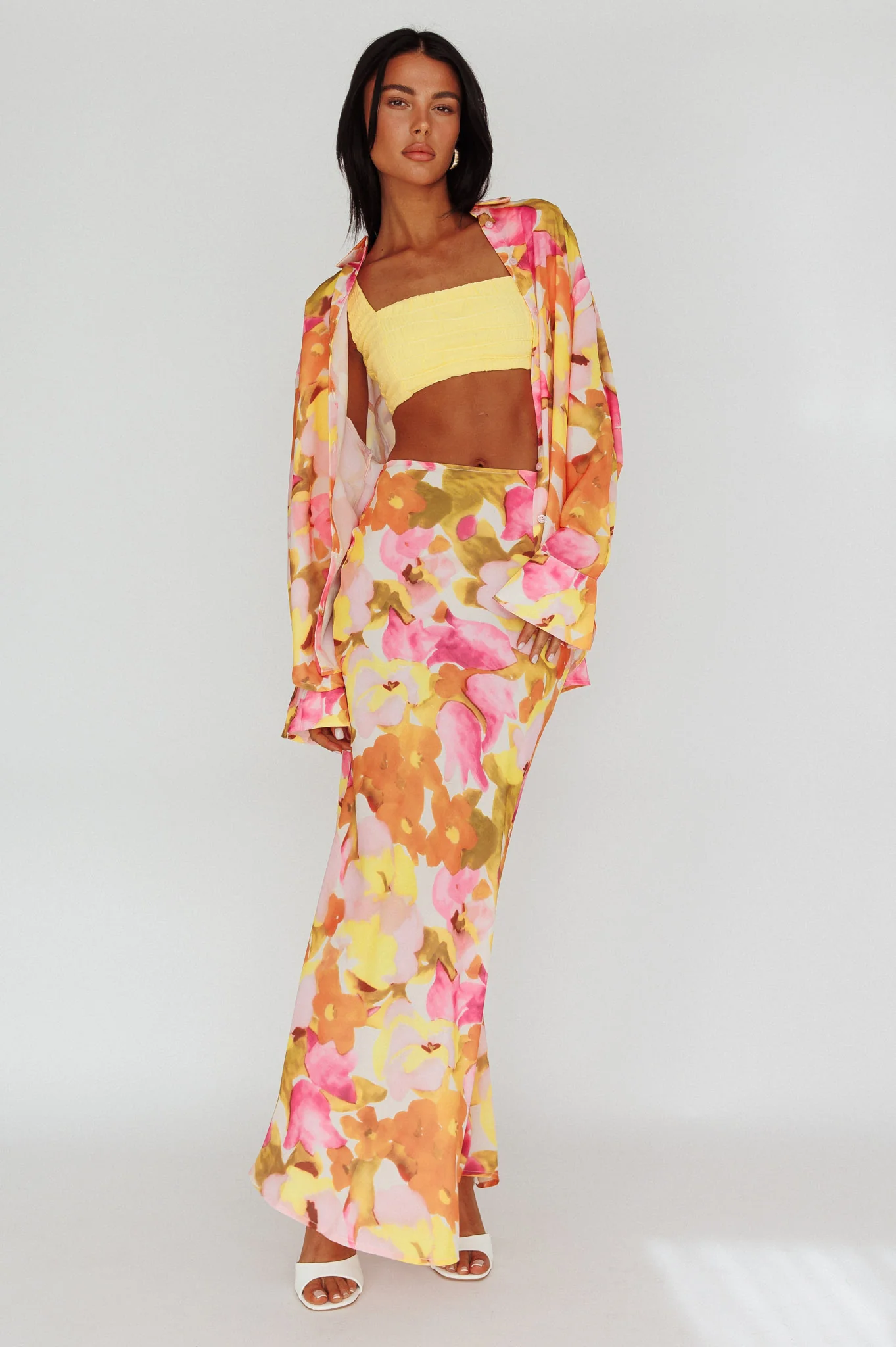 Vacation Midi Skirt Floral Pink/Yellow - Sonourner