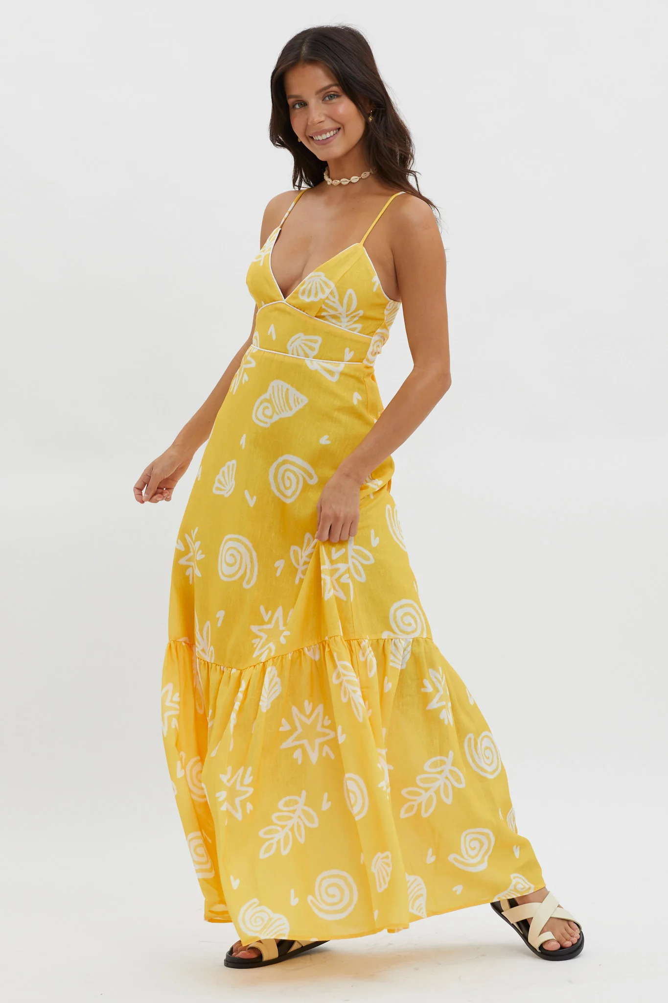 Later Days Cami Strap Maxi Dress Print Yellow - Sonourner