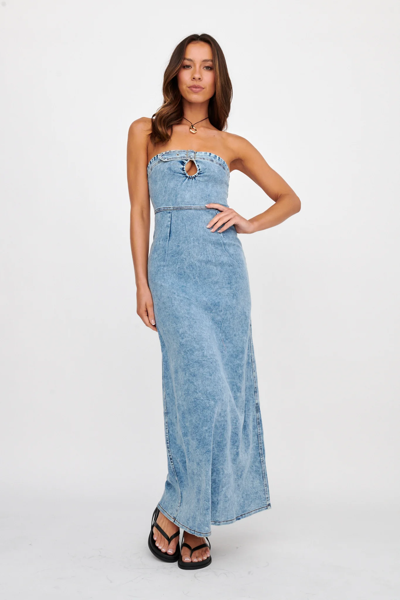 NOAH Strapless Buckle Maxi Dress Denim - Sonourner