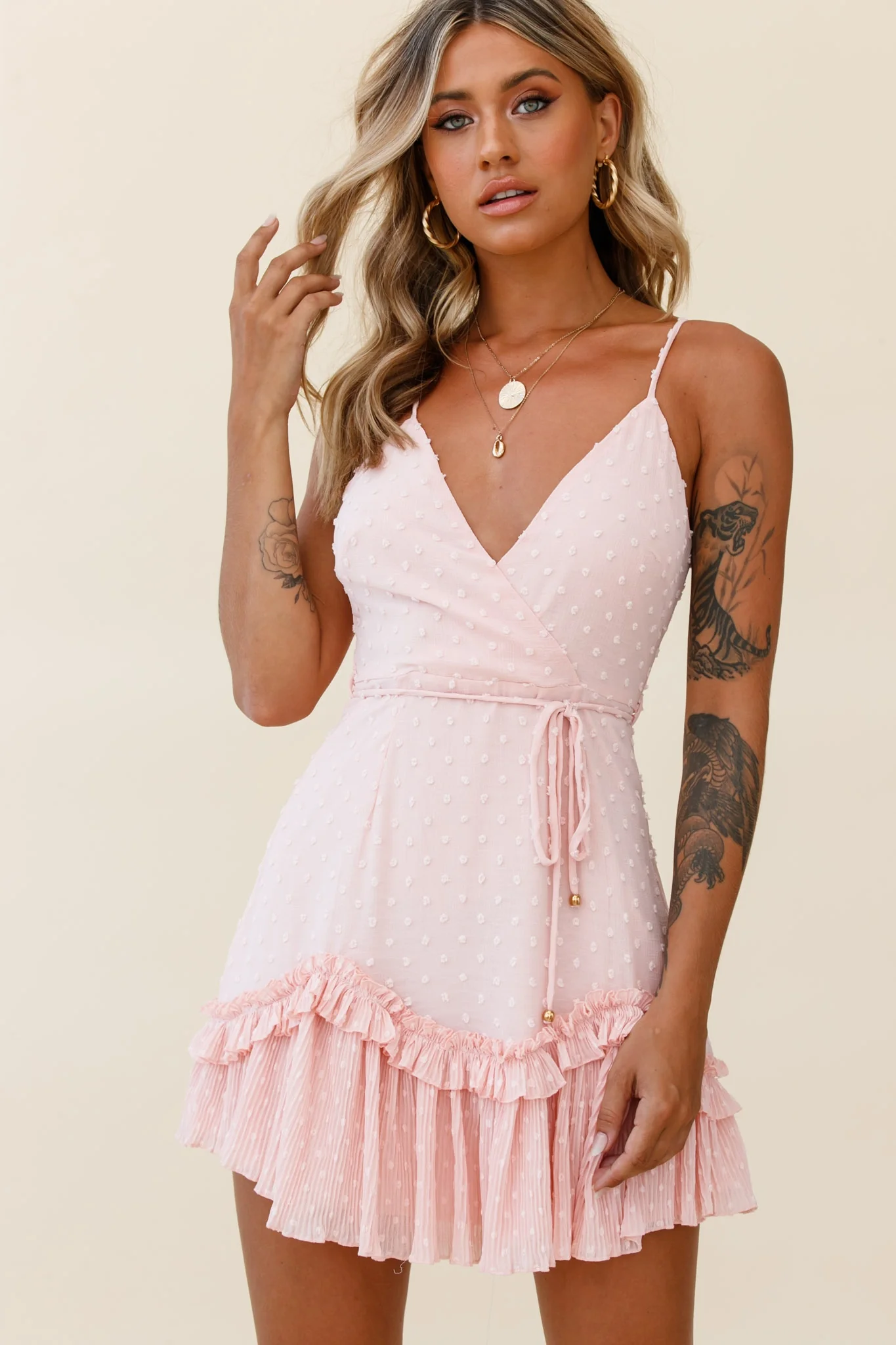 Erica Cami Strap Accordion Pleat Dress Hail Spot Nude - Sonourner