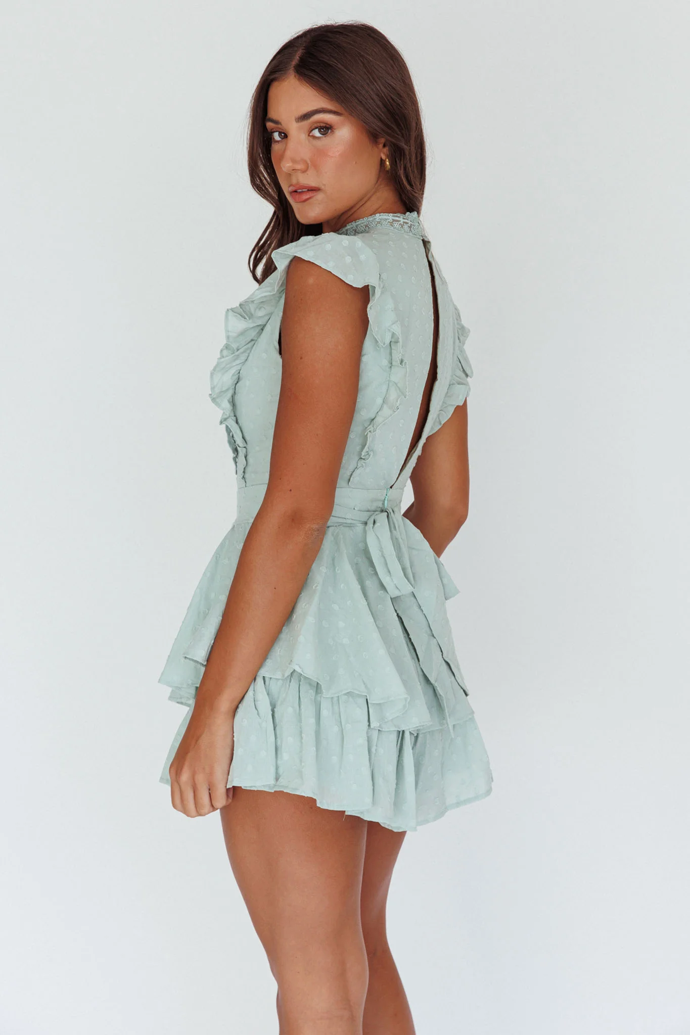 Nellie Lace Bust High Neck Romper Sage - Sonourner