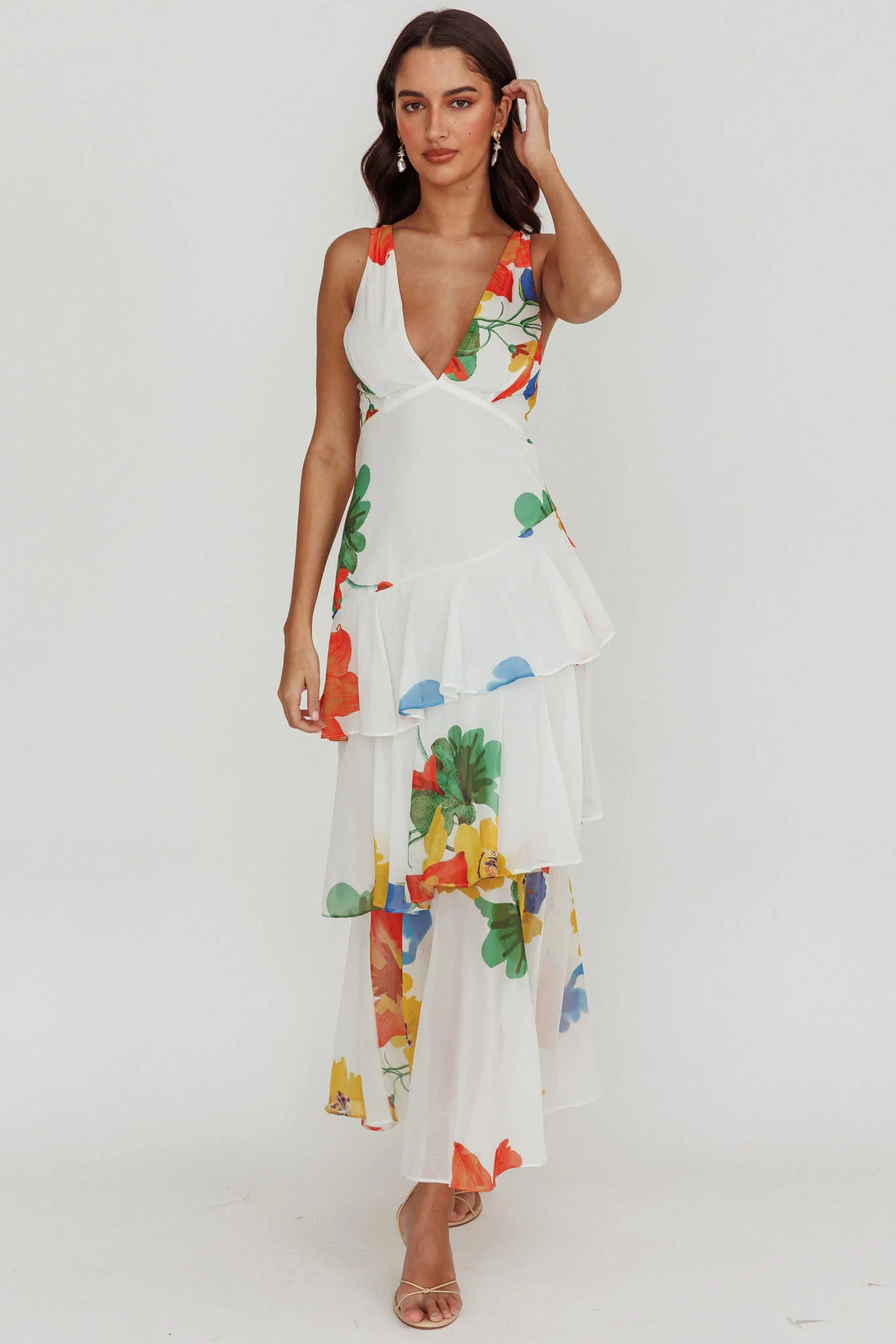 Veda Strappy Back Ruffle Maxi Dress White - Sonourner
