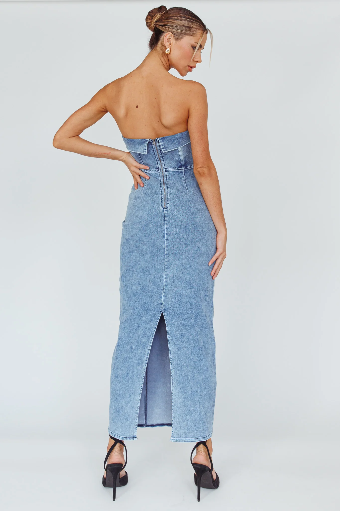 Press Play Strapless Maxi Dress Denim Blue - Sonourner
