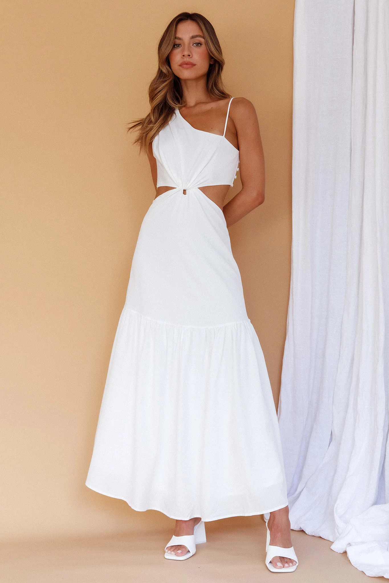 Evening Breeze Cut-Out Waist Maxi Dress White - Sonourner