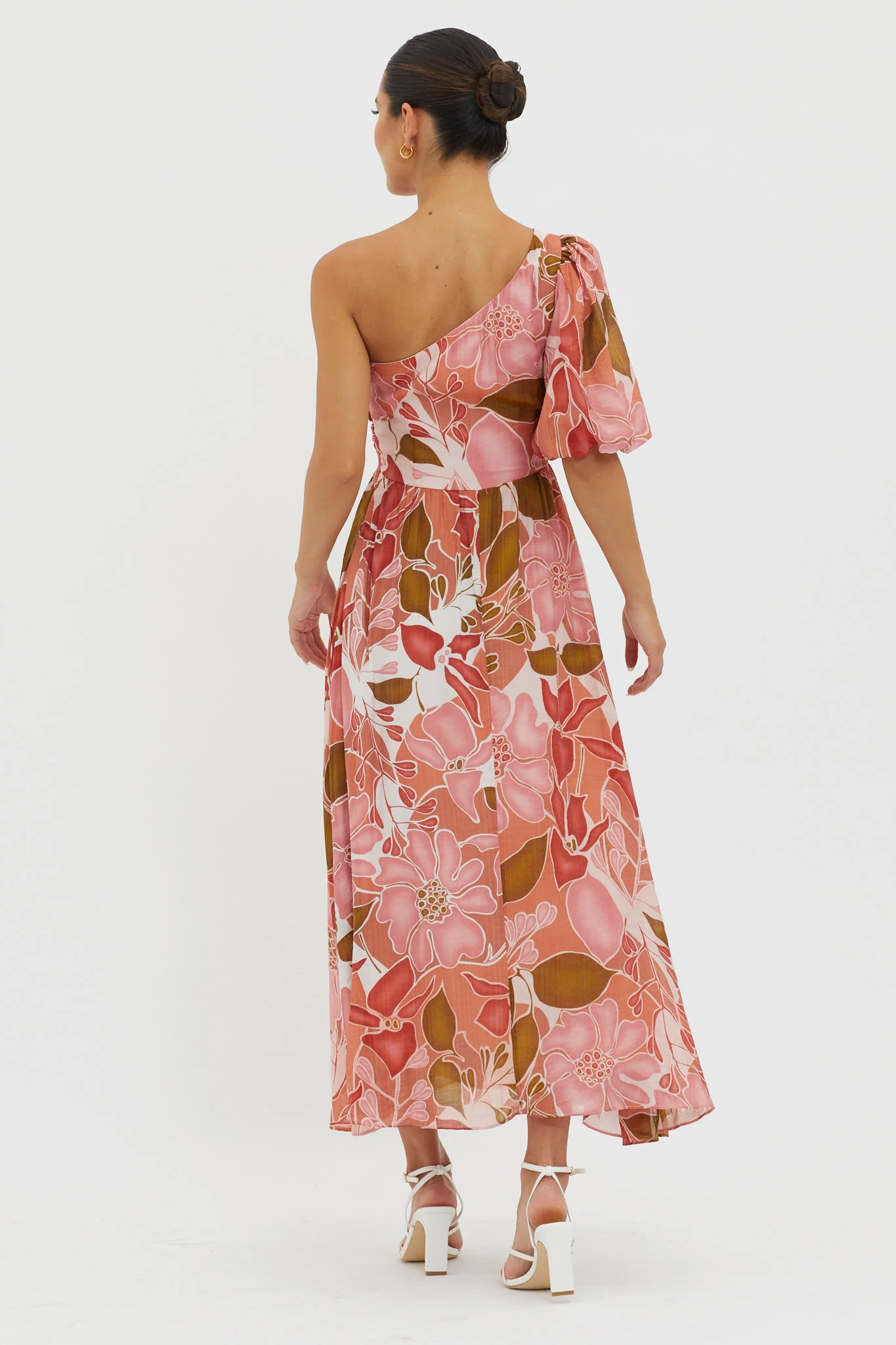 Jayni Puffed One Shoulder Midi Dress Red - Sonourner