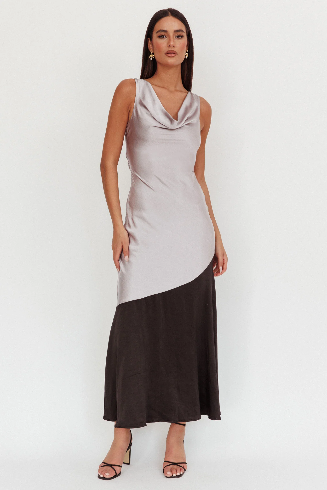 Cecilia Cowl Neck Drape Back Maxi Dress Smoke - Sonourner