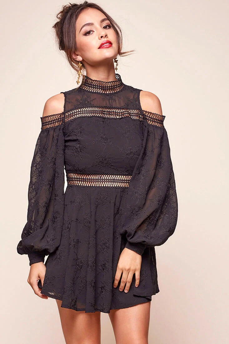 Ellis Open Back Dressy Floral Dress Black - Sonourner