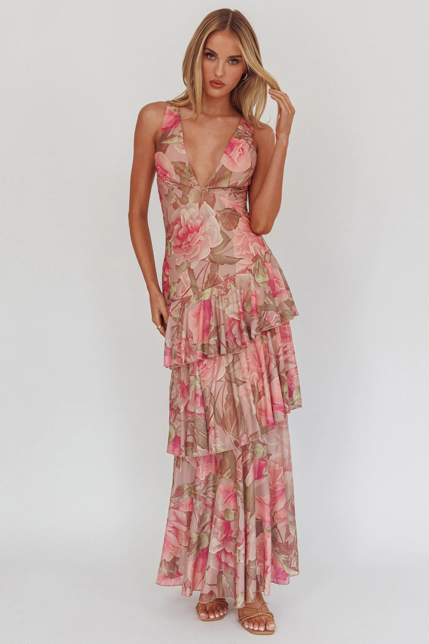 Veda Strappy Back Maxi Dress Roses Blush - Sonourner