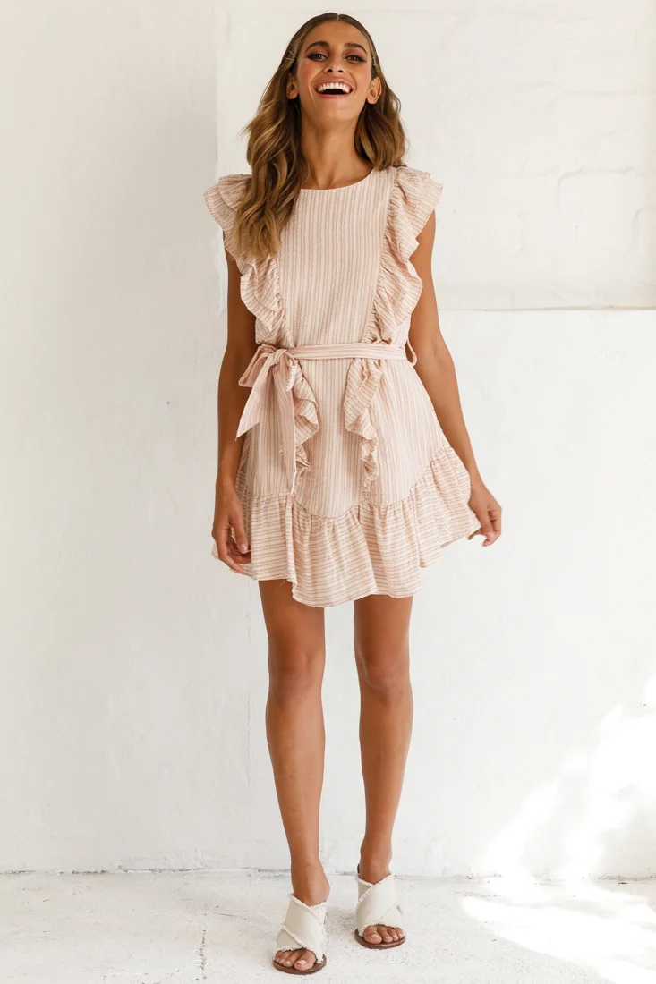 Easy Breezy Sleeveless Swing Dress Stripe Print Blush - Sonourner