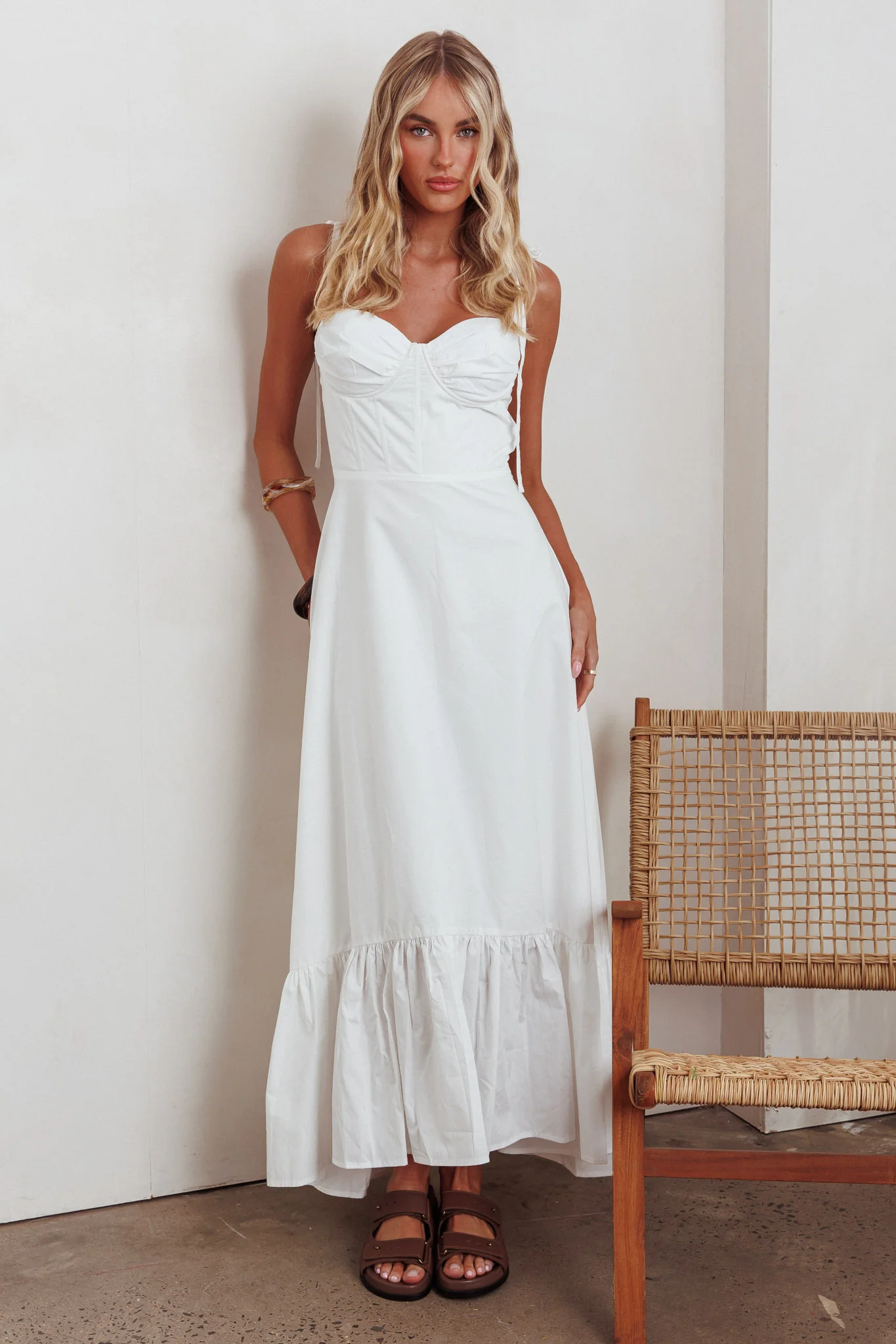 Anntonia Tied Shoulder Maxi Dress White - Sonourner