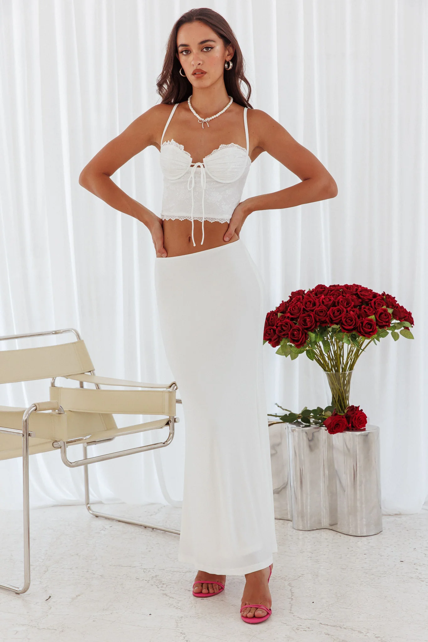 Fortune Stretch Maxi Skirt Off White - Sonourner