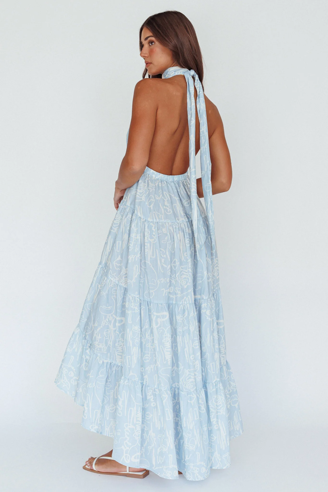 South Haven Halter Midi Dress Floral Blue - Sonourner