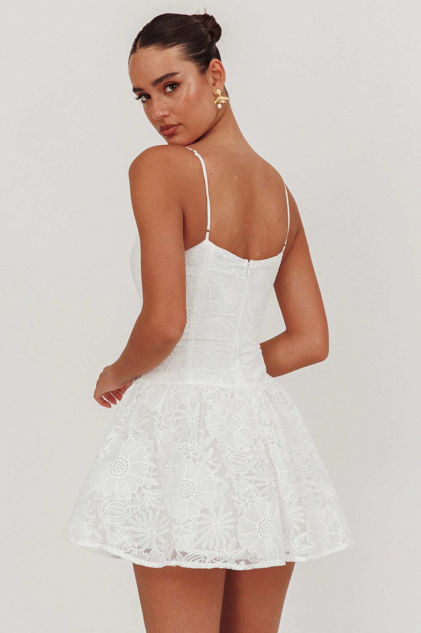 Endearing Embroidered Mesh Mini Dress White - Sonourner