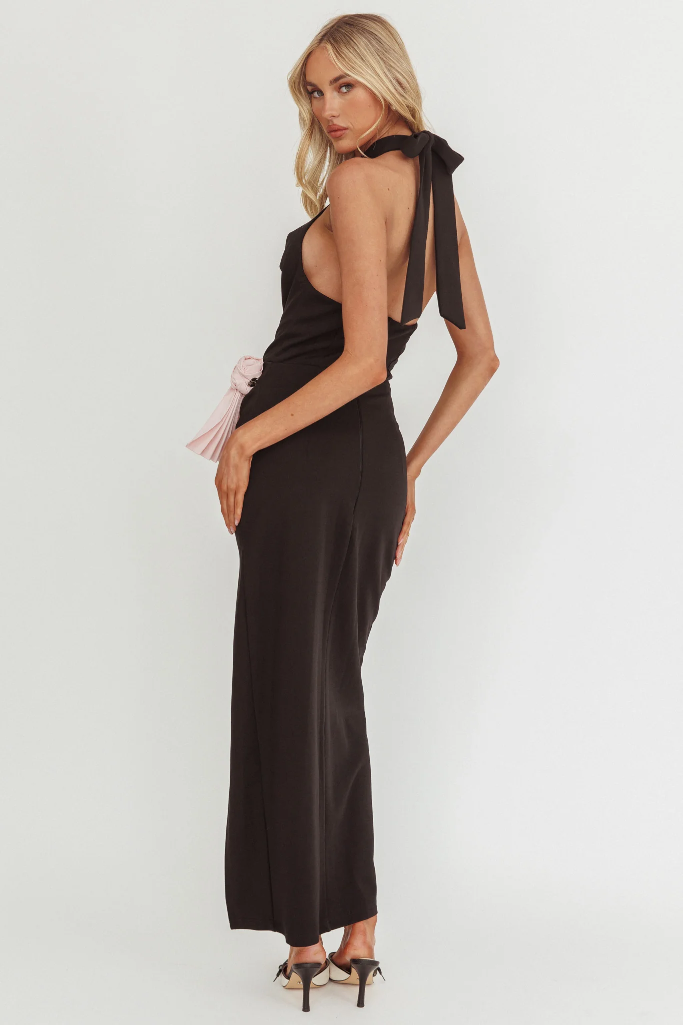 Charlene Cowl Halterneck Maxi Dress Black - Sonourner