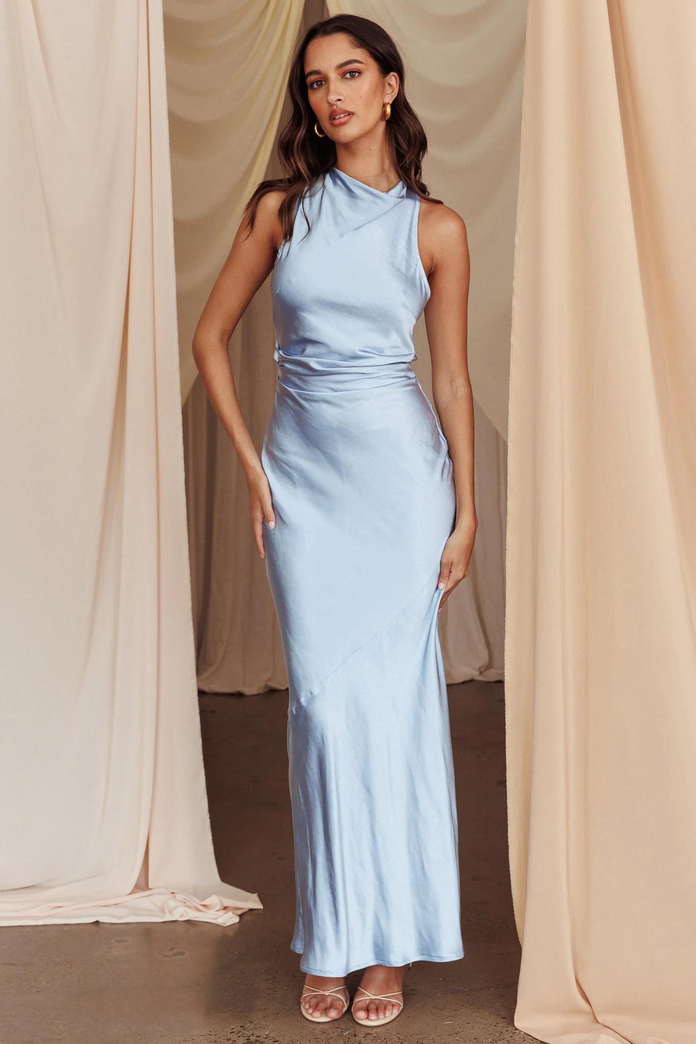 Moonlight Mirage Criss-Cross Back Maxi Dress Blue - Sonourner