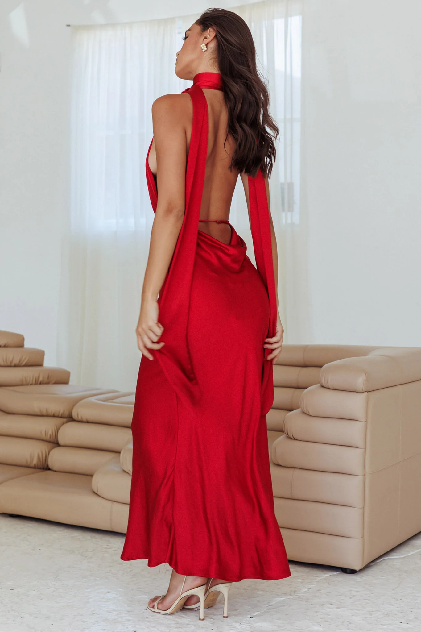 Italia Azure Halterneck Rose Dress Cherry - Sonourner