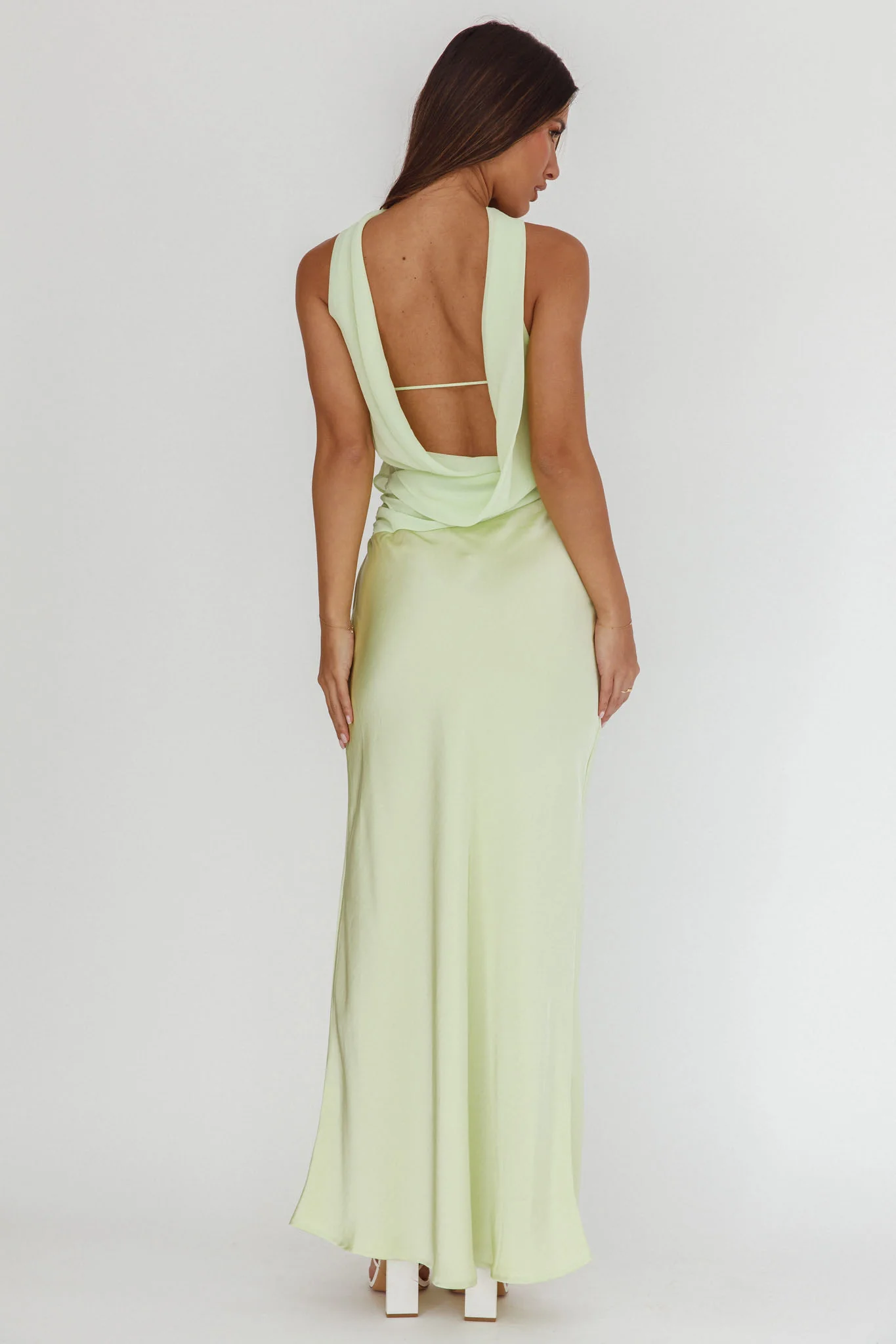 Damsel Reverse Halter Frill Trim Maxi Dress Sage - Sonourner