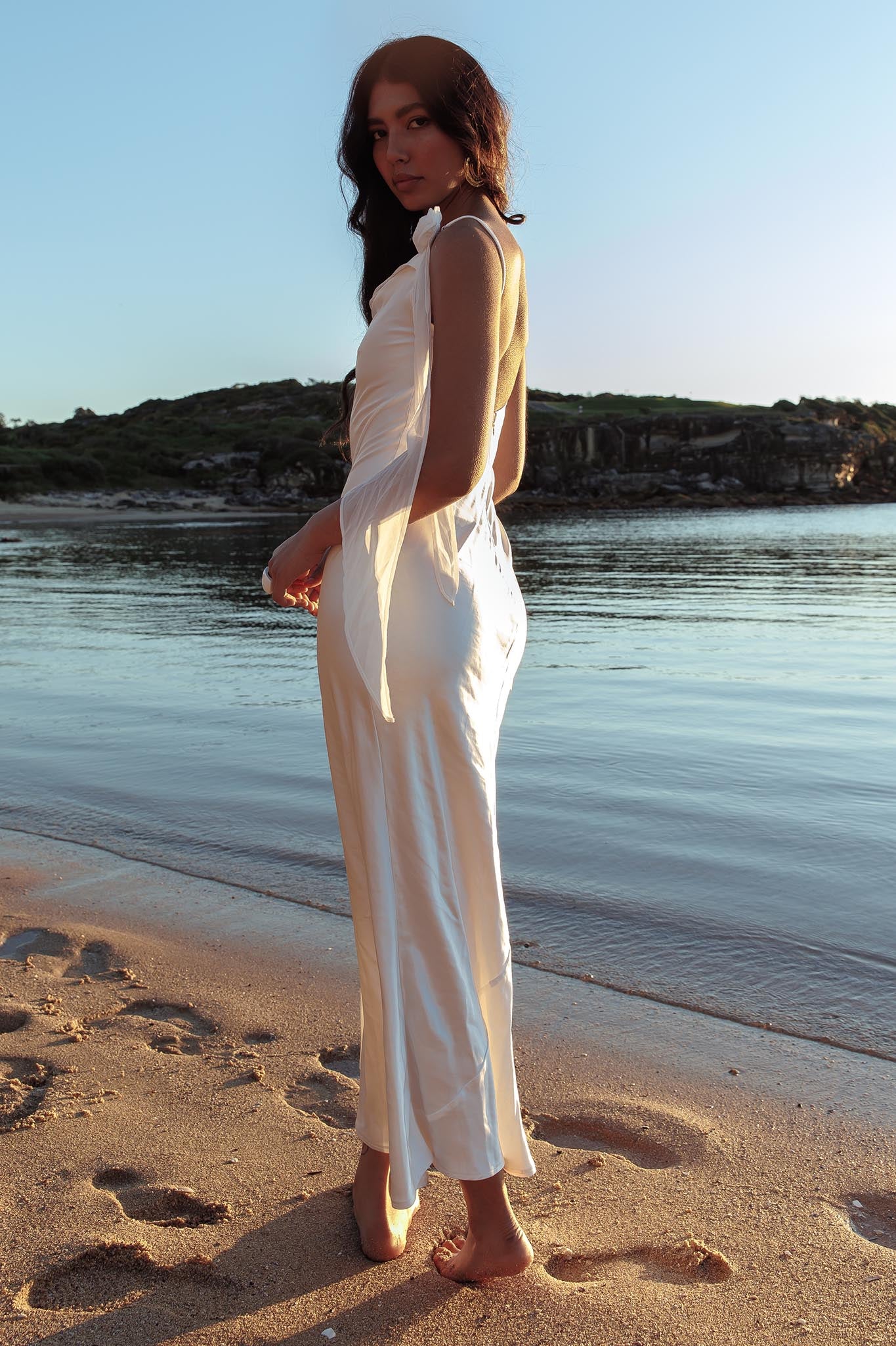 Afterglow Backless Cowl Neck Maxi Dress Off White - Sonourner