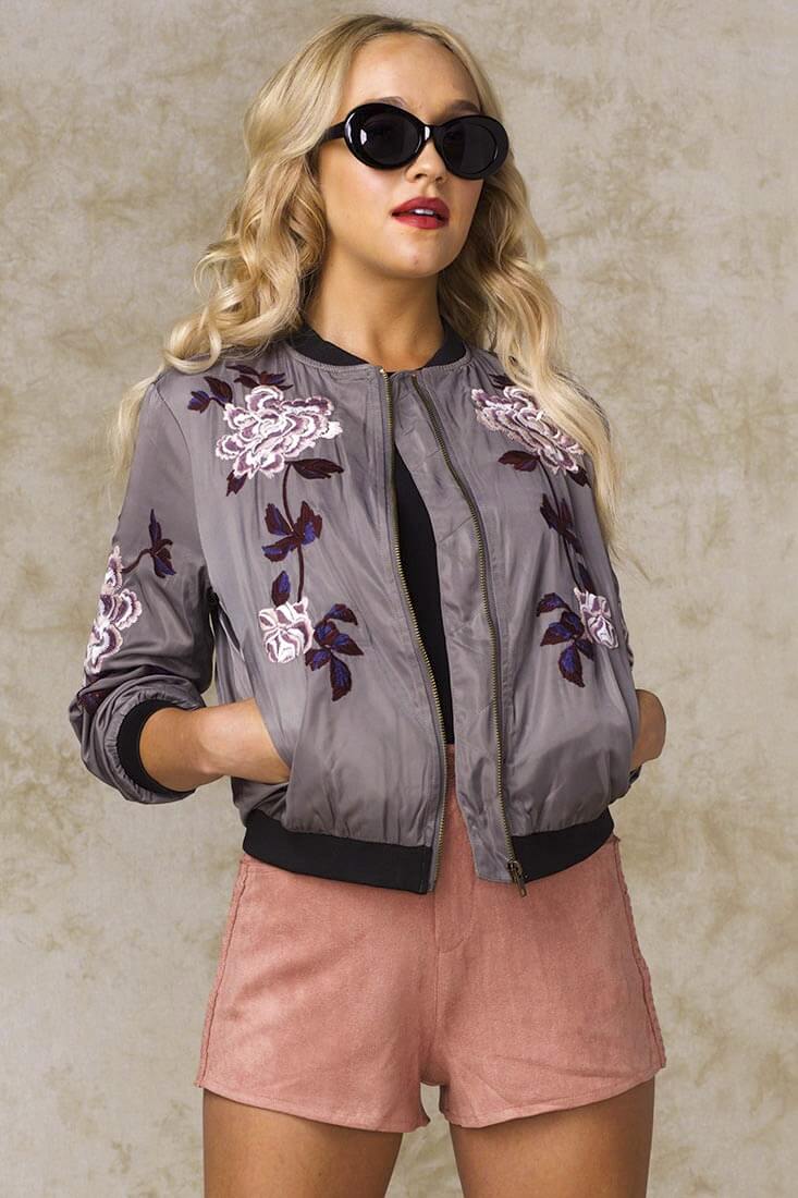 Rachel Floral Bomber Jacket Khaki - Sonourner