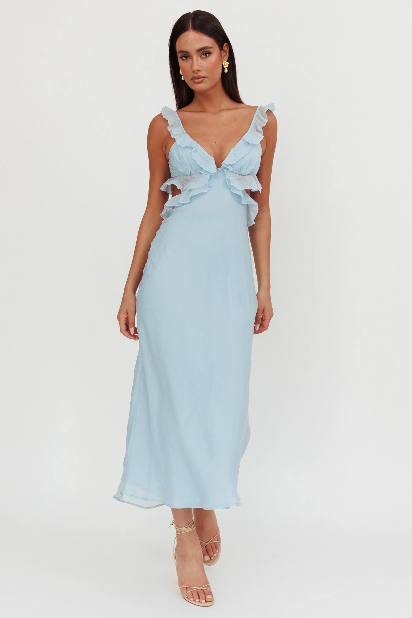 Second Chances Ruffle Trim Maxi Dress Blue - Sonourner