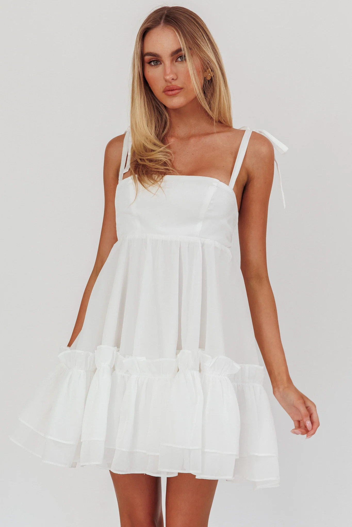 Dream Chaser Frill Hem Babydoll Dress White - Sonourner