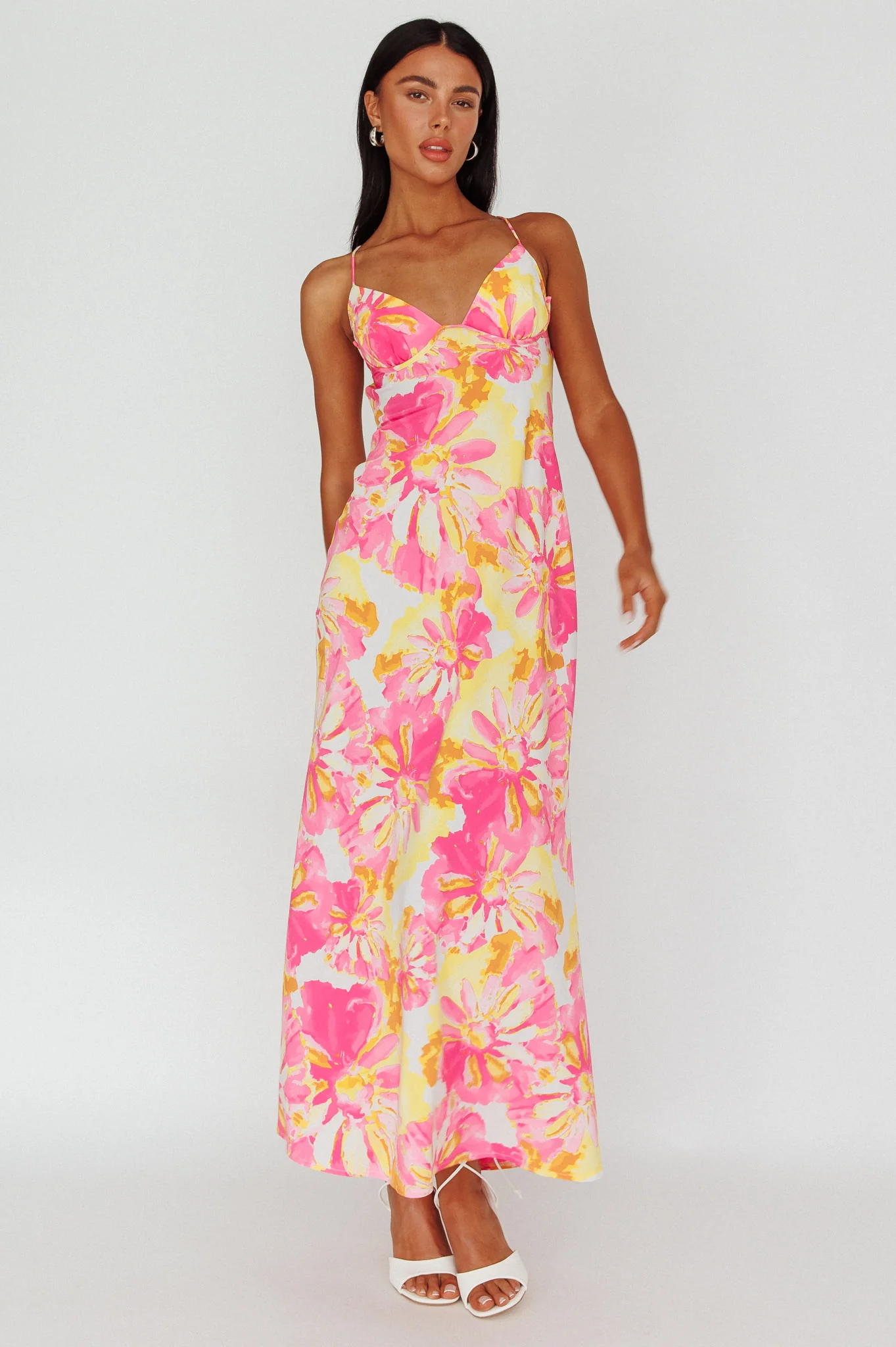 Alora Tie-Up Back Maxi Dress Flower Pink - Sonourner