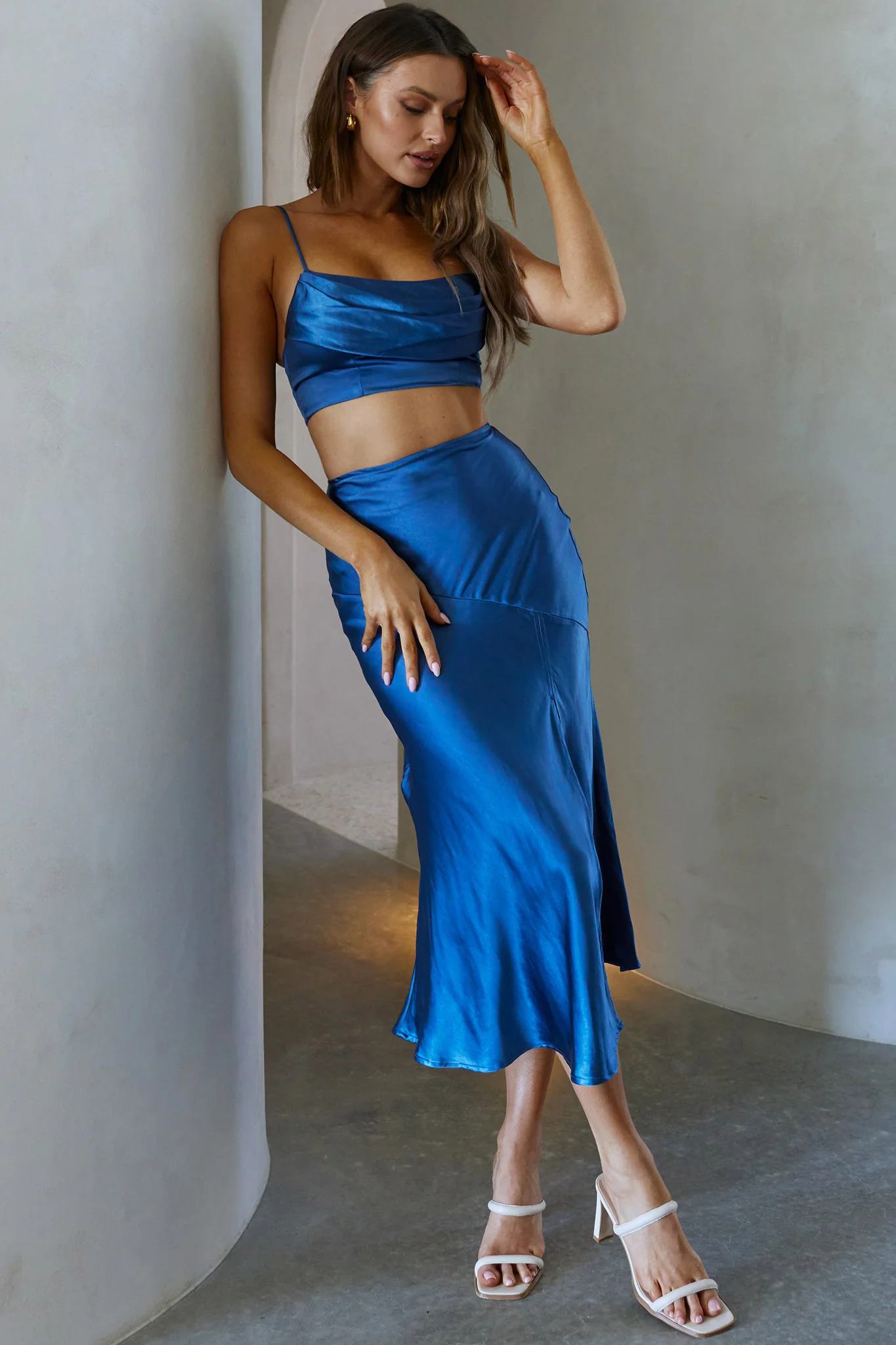 Well Versed Split Midi Skirt Navy - Sonourner