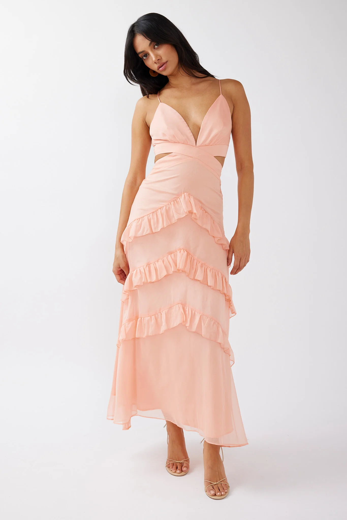 Joss Ruffle Trim Cut-Out Dress Rose - Sonourner