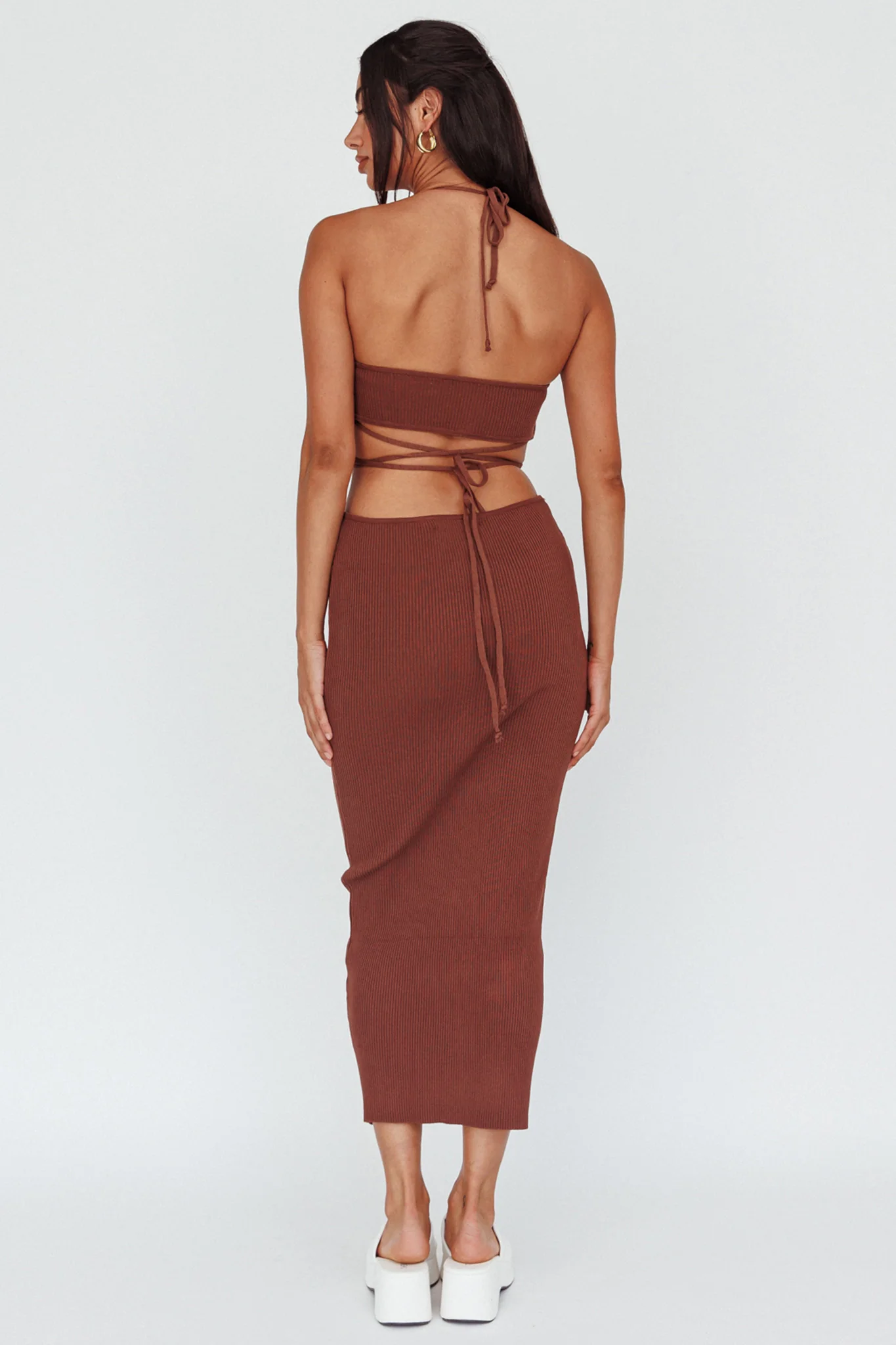 Rue Rose Accent Ribbed Knit Midi Dress Coco - Sonourner