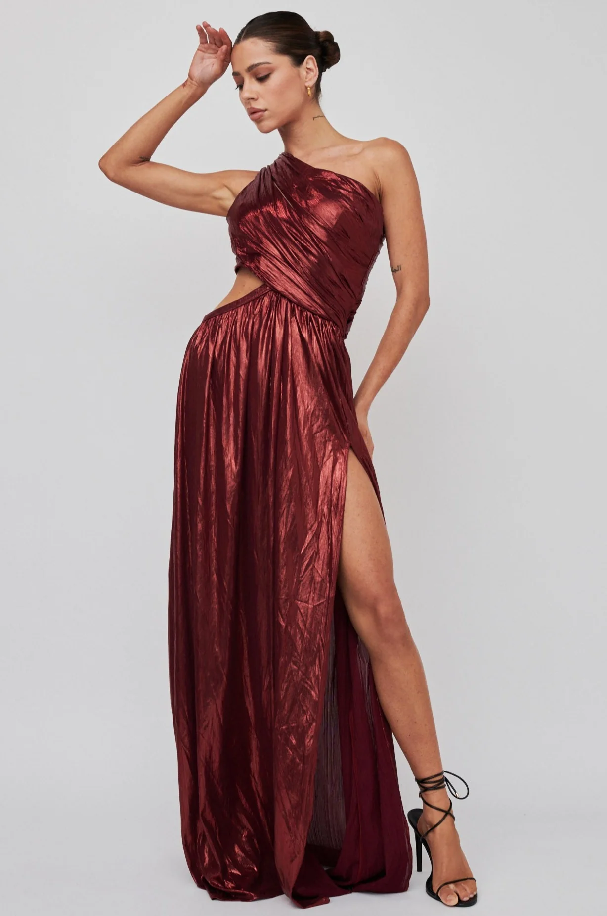 Fortuna One Shoulder Split Maxi Dress Wine - Sonourner
