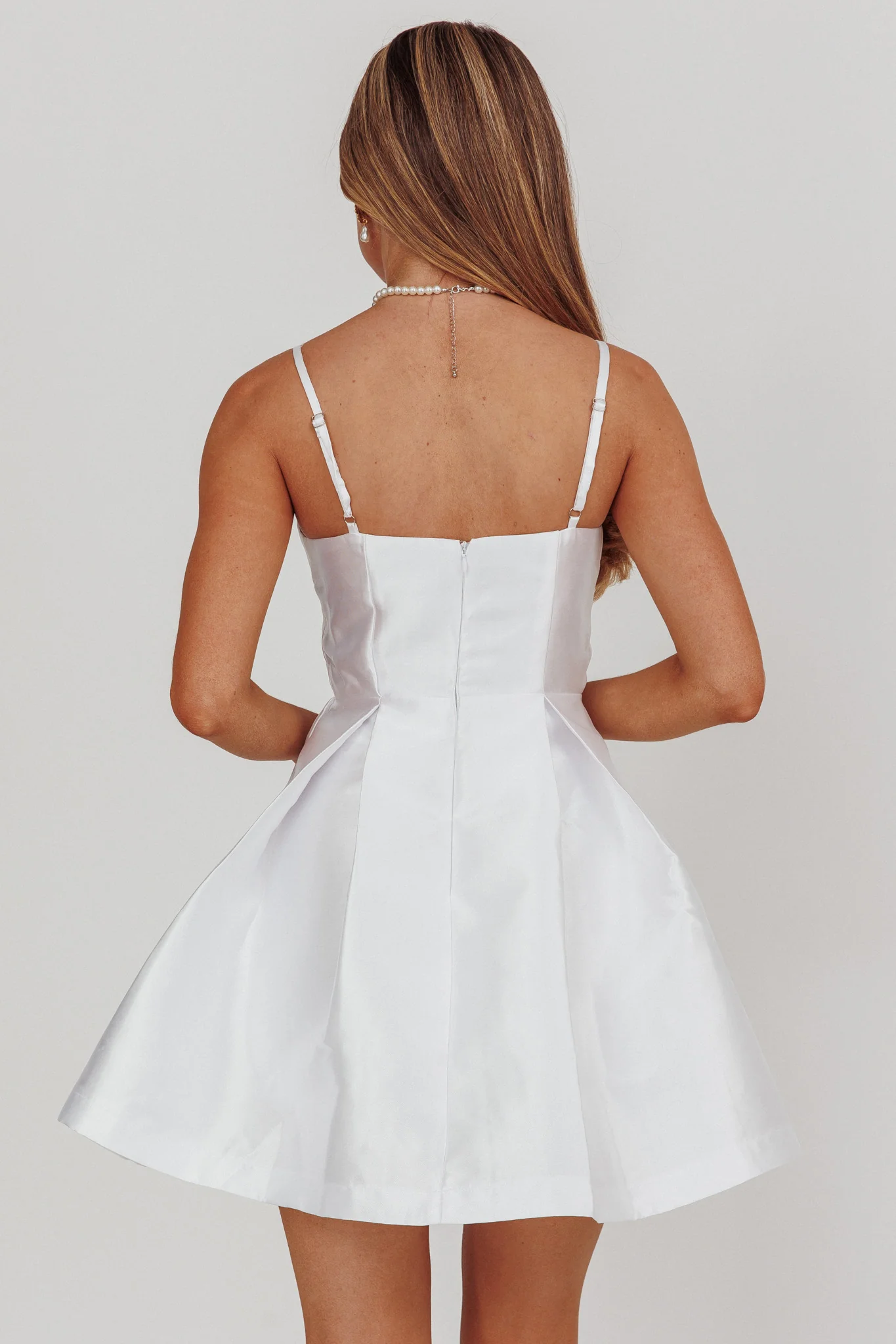 Love Talk Flared Bow Mini Dress White - Sonourner