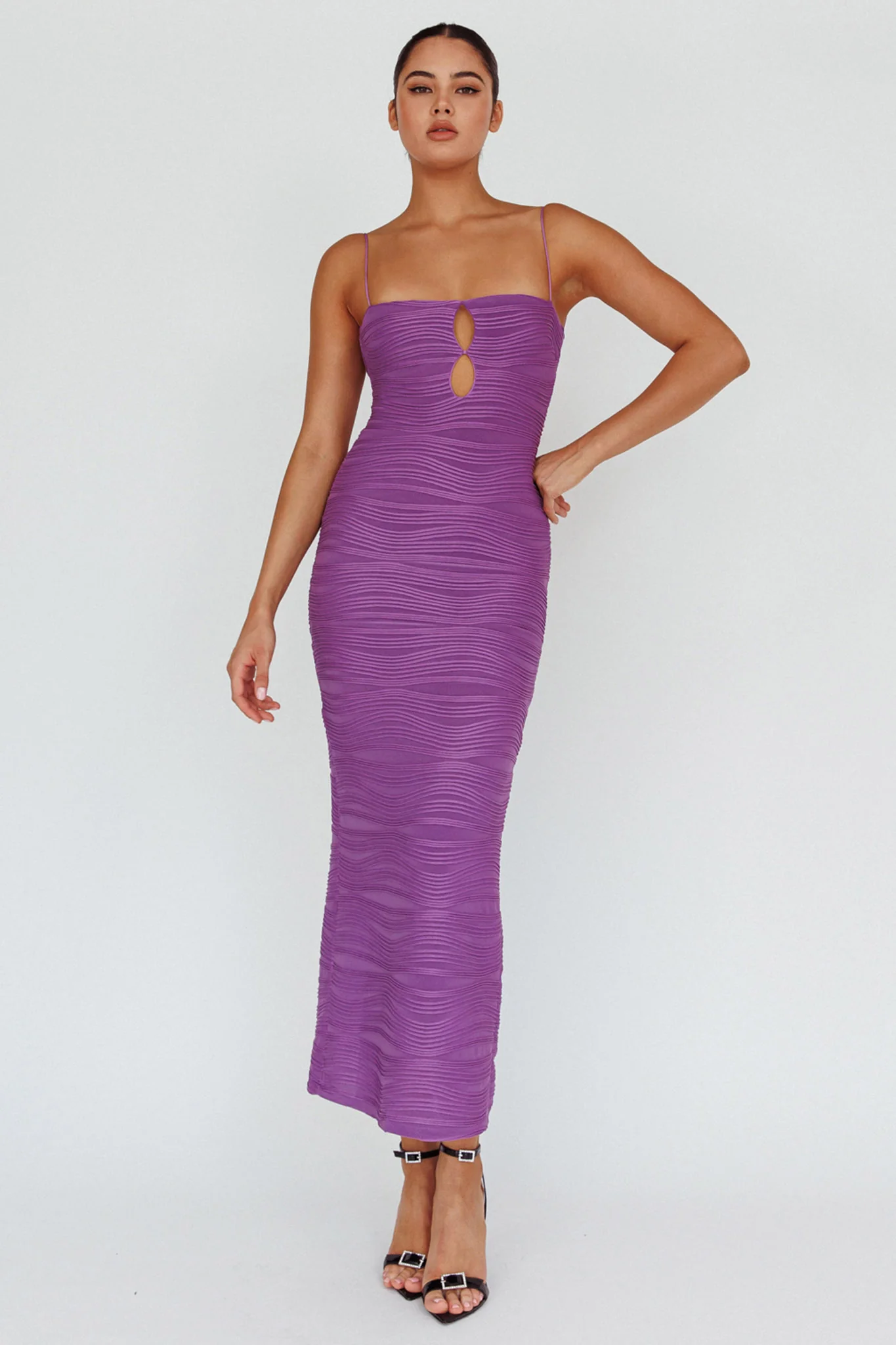 Orion Keyhole Bodice Midi Dress Purple - Sonourner