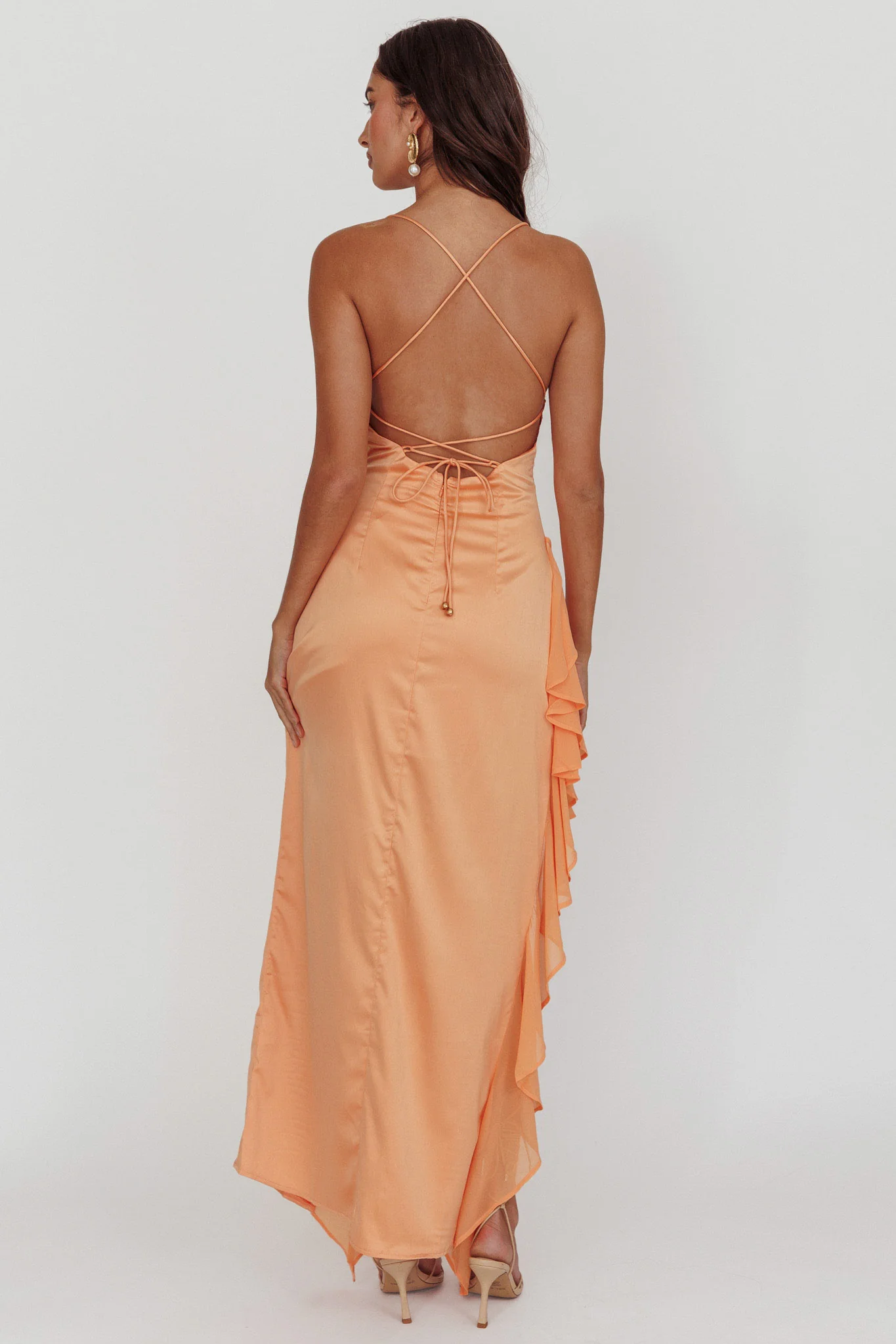 Katarina Satin Ruffle Hem Maxi Dress Mango - Sonourner