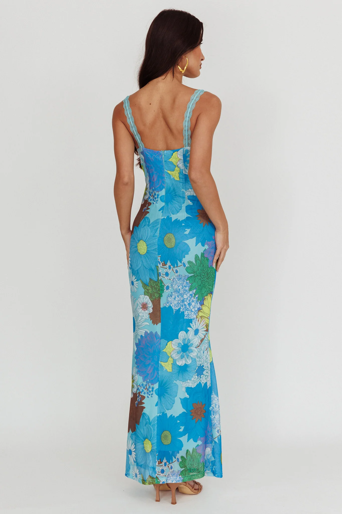 Girl Power Lace Strap Maxi Dress Blue - Sonourner