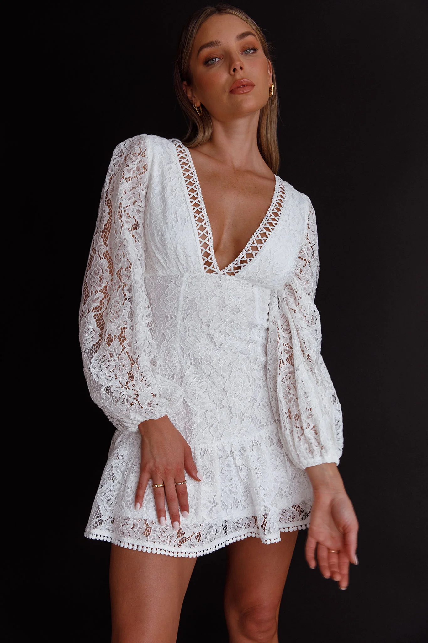 Summer Wine Long Sleeve Lace Dress White - Sonourner