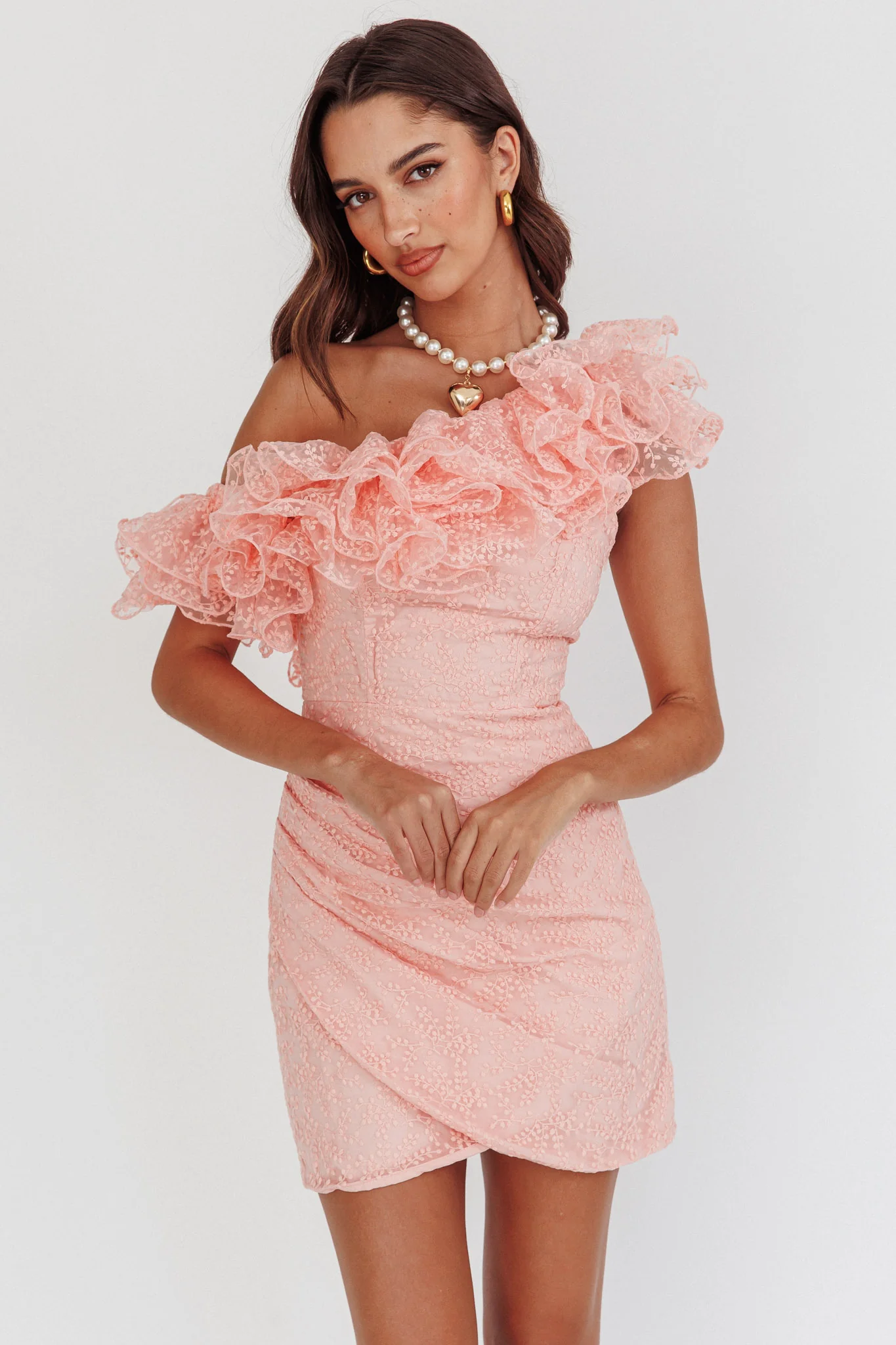 Hollyn One-Shoulder Ruffle Mini Dress Blush - Sonourner
