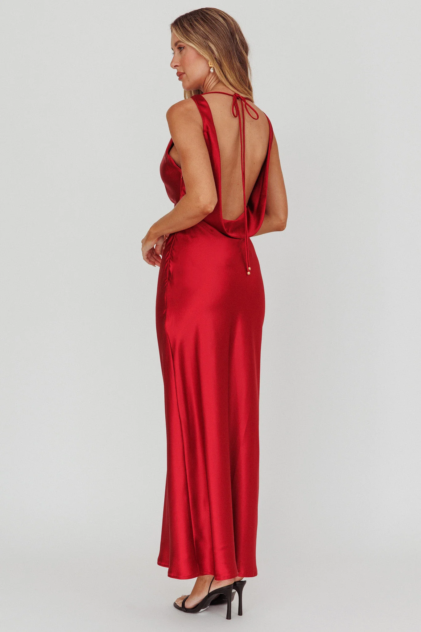Isabella Satin Backless Maxi Dress Wine - Sonourner