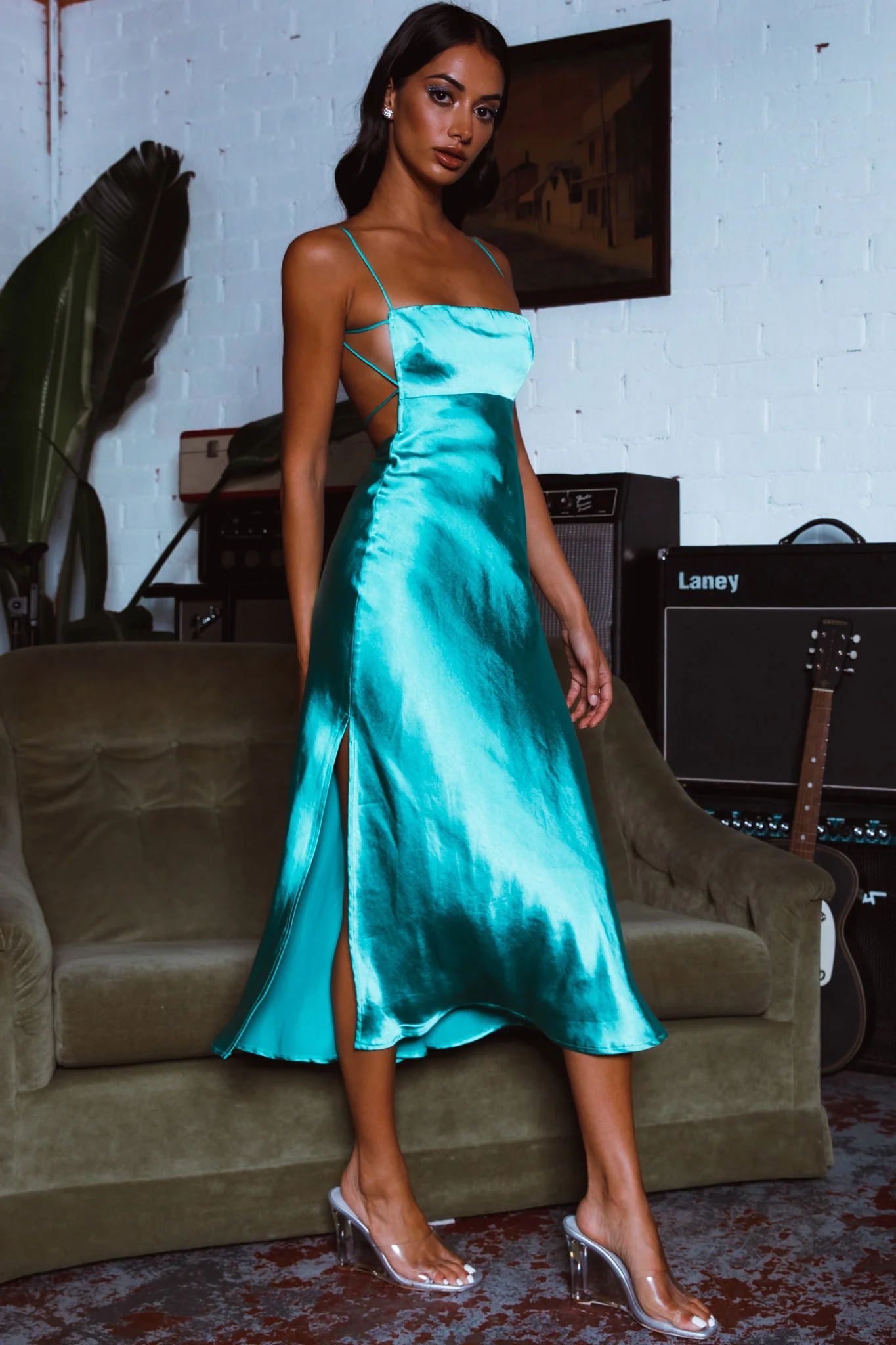 Dolce Life Low Back Midi Dress Teal - Sonourner
